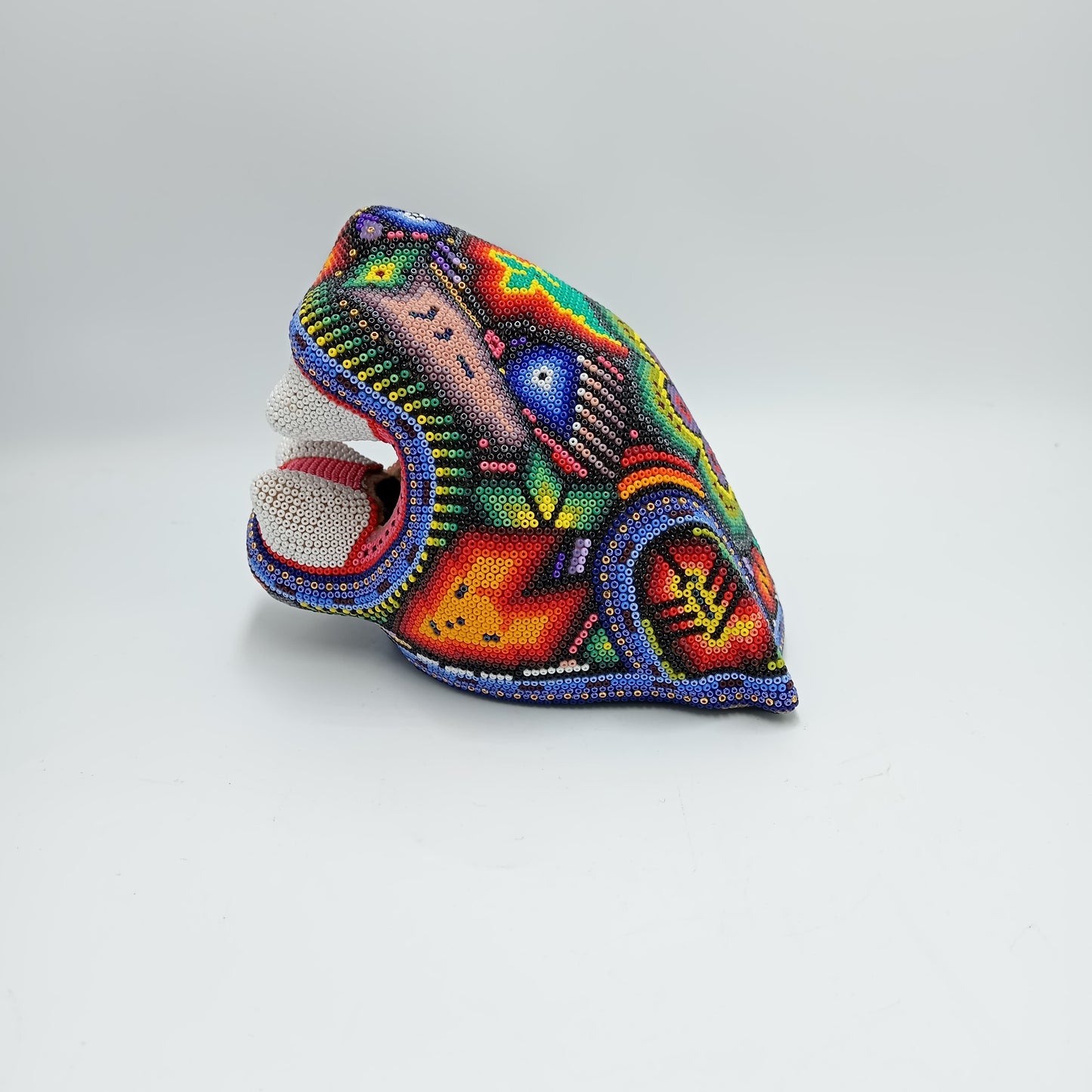 Huichol Mexican Folk Art Jaguar Head by Isandro Villa Lopez PP7206