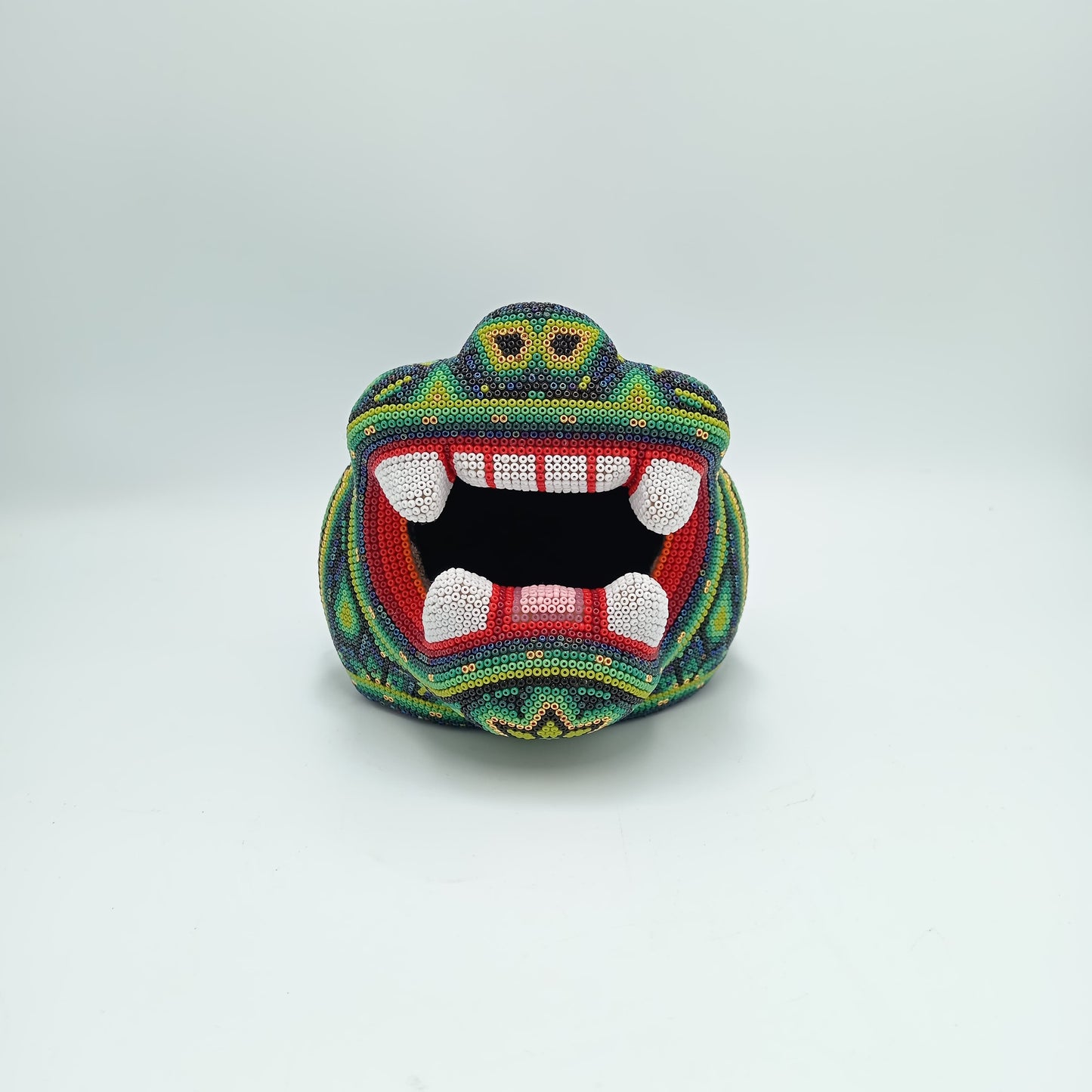 Huichol Mexican Folk Art Jaguar Head by Isandro Villa Lopez PP7207