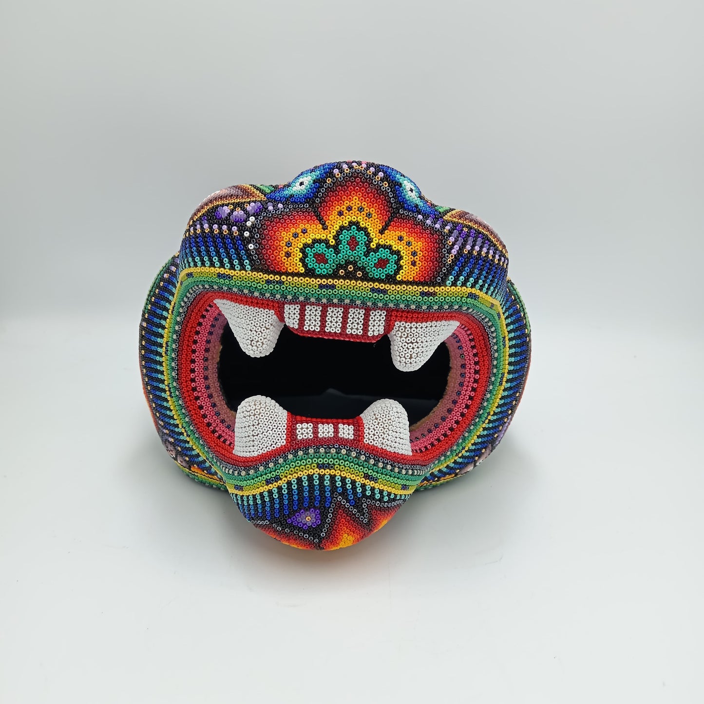 Huichol Mexican Folk Art Jaguar Head by Isandro Villa Lopez PP7215