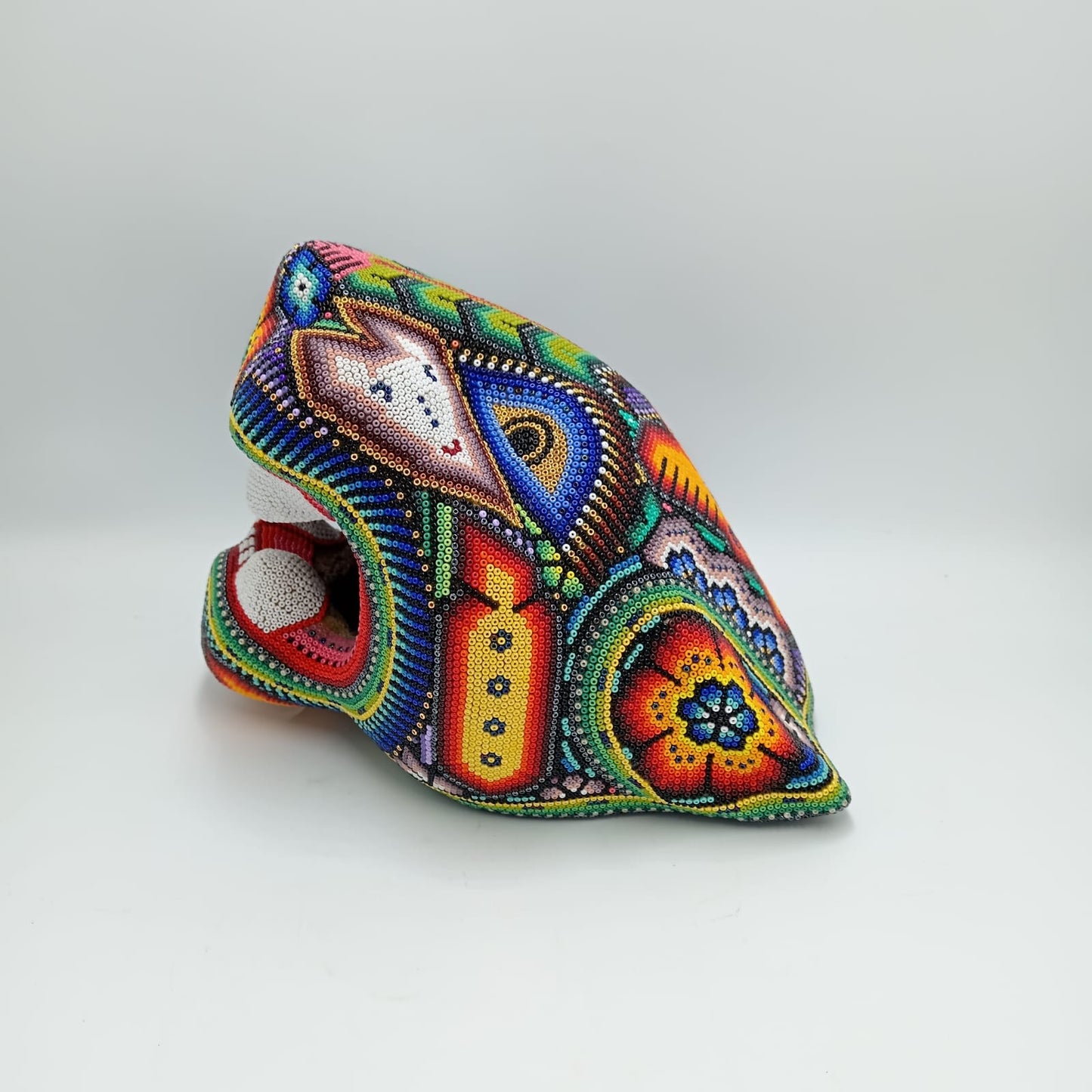 Huichol Mexican Folk Art Jaguar Head by Isandro Villa Lopez PP7215