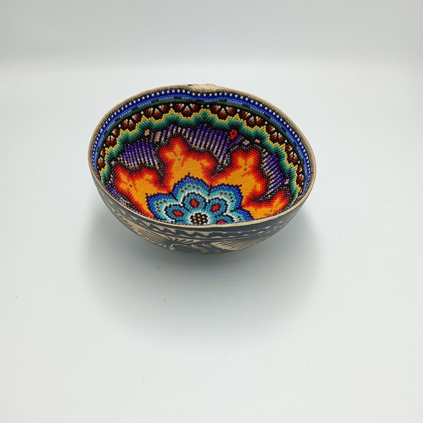 Huichol Hand Beaded Gourd Bowl By Isandro Villa Lopez PP7217