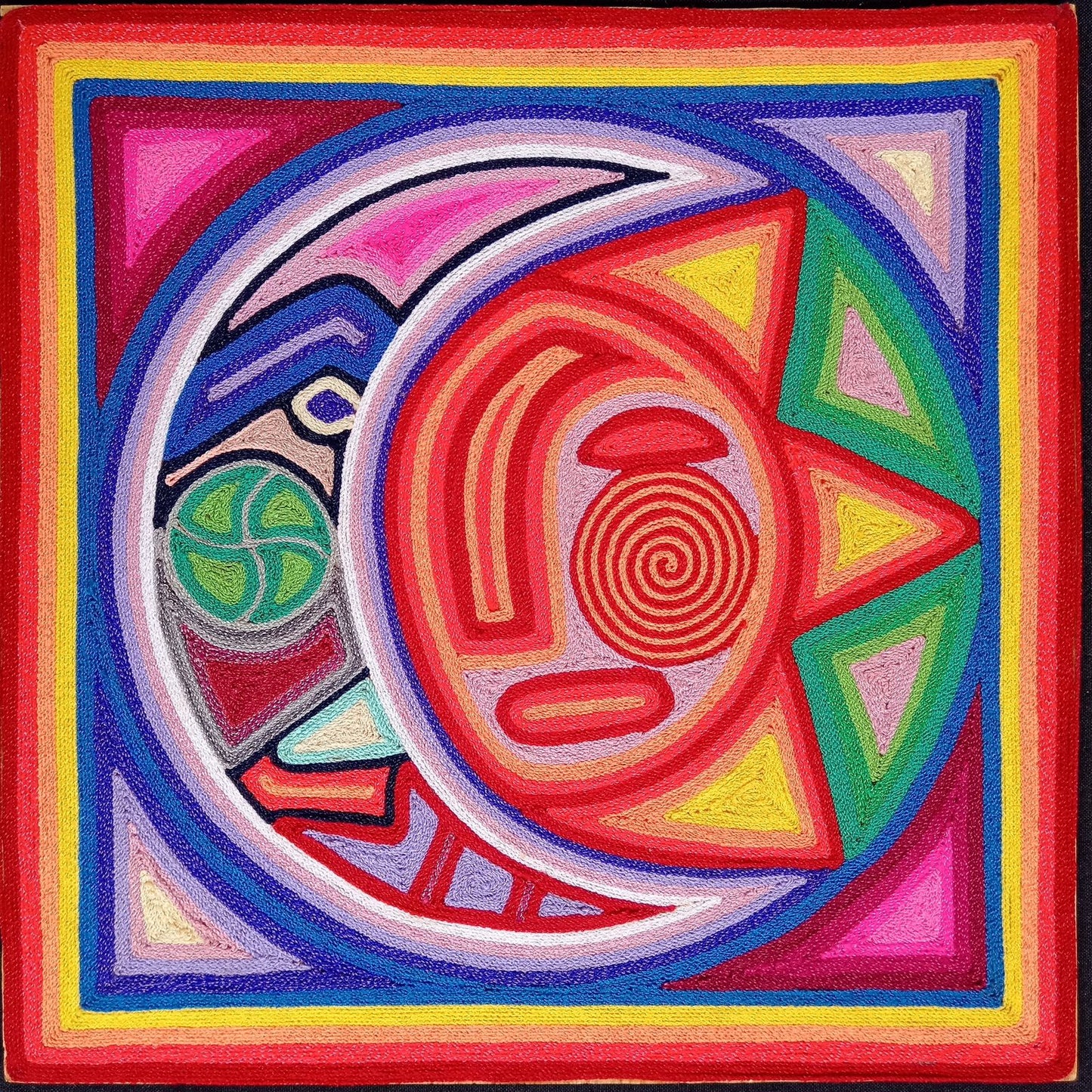 Huichol Indian Mexican Folk Art Yarn Painting by Jesus Jimenez PP7276