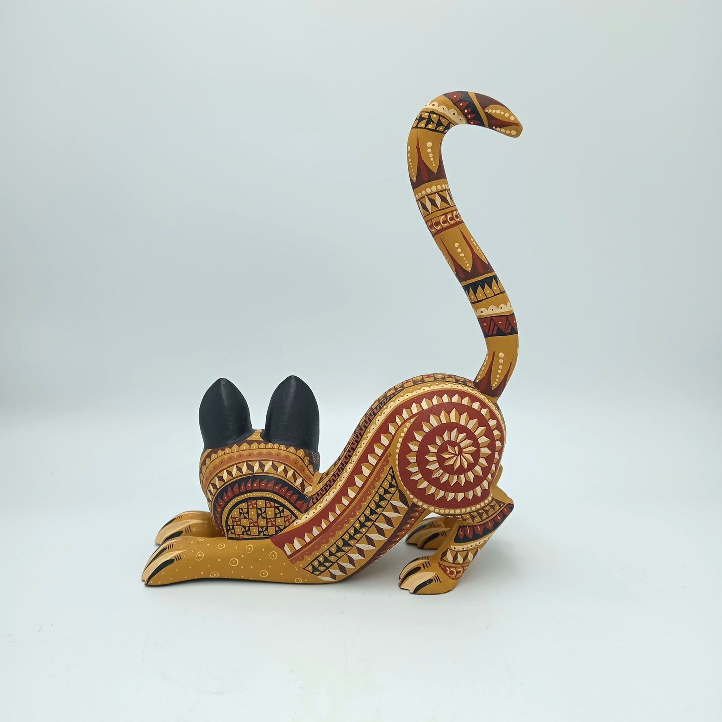 Mexican Oaxacan Wood Carving Cat By Ivan Fuentes PP7291