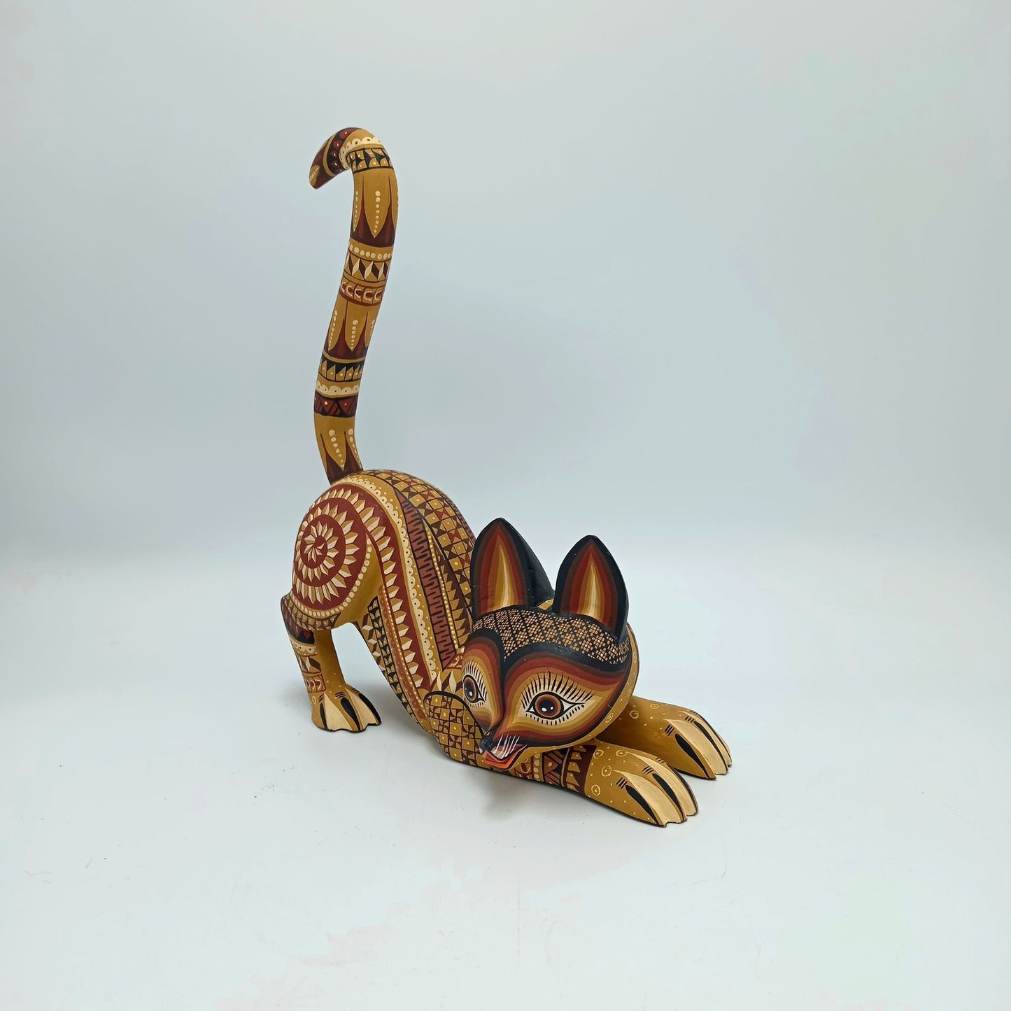 Mexican Oaxacan Wood Carving Cat By Ivan Fuentes PP7291