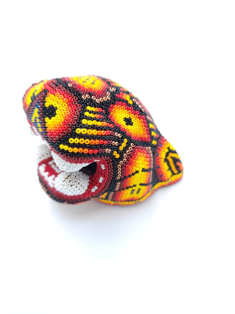 Huichol Hand Beaded Jaguar Head By Octaviano Villa Lopez PP7334