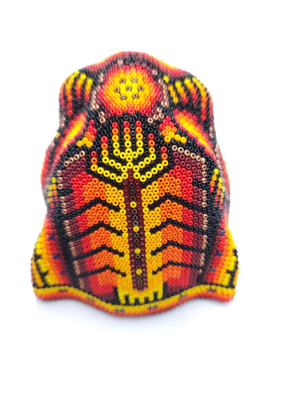 Huichol Hand Beaded Jaguar Head By Octaviano Villa Lopez PP7334