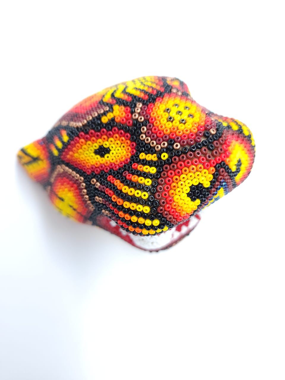 Huichol Hand Beaded Jaguar Head By Octaviano Villa Lopez PP7334