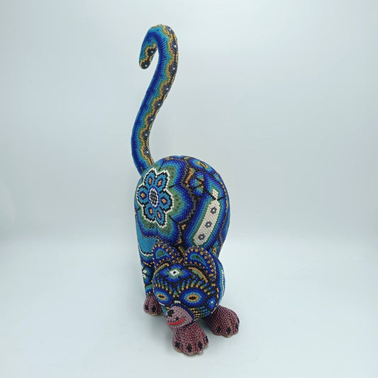 Mexican Huichol Hand Beaded Cat By Isandro Villa Lopez PP7359