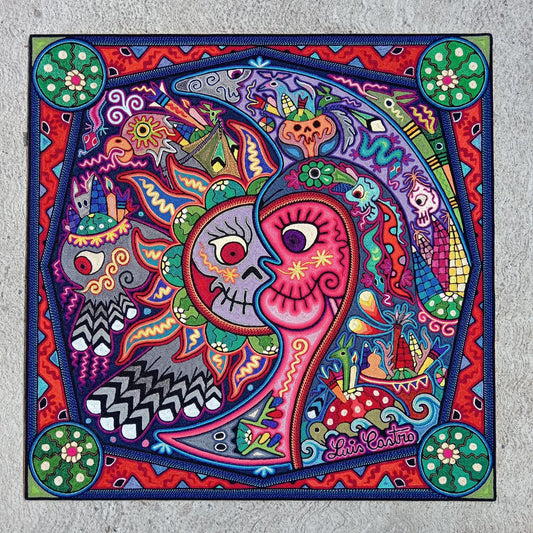 Huichol Indian Yarn Painting by Luis Castro PP7415