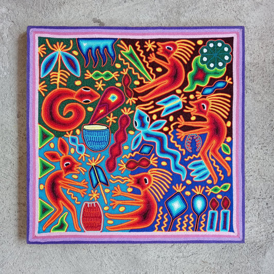 Huichol Mexican Folk Art Yarn Painting  by Guadalupe Muñóz PP7451