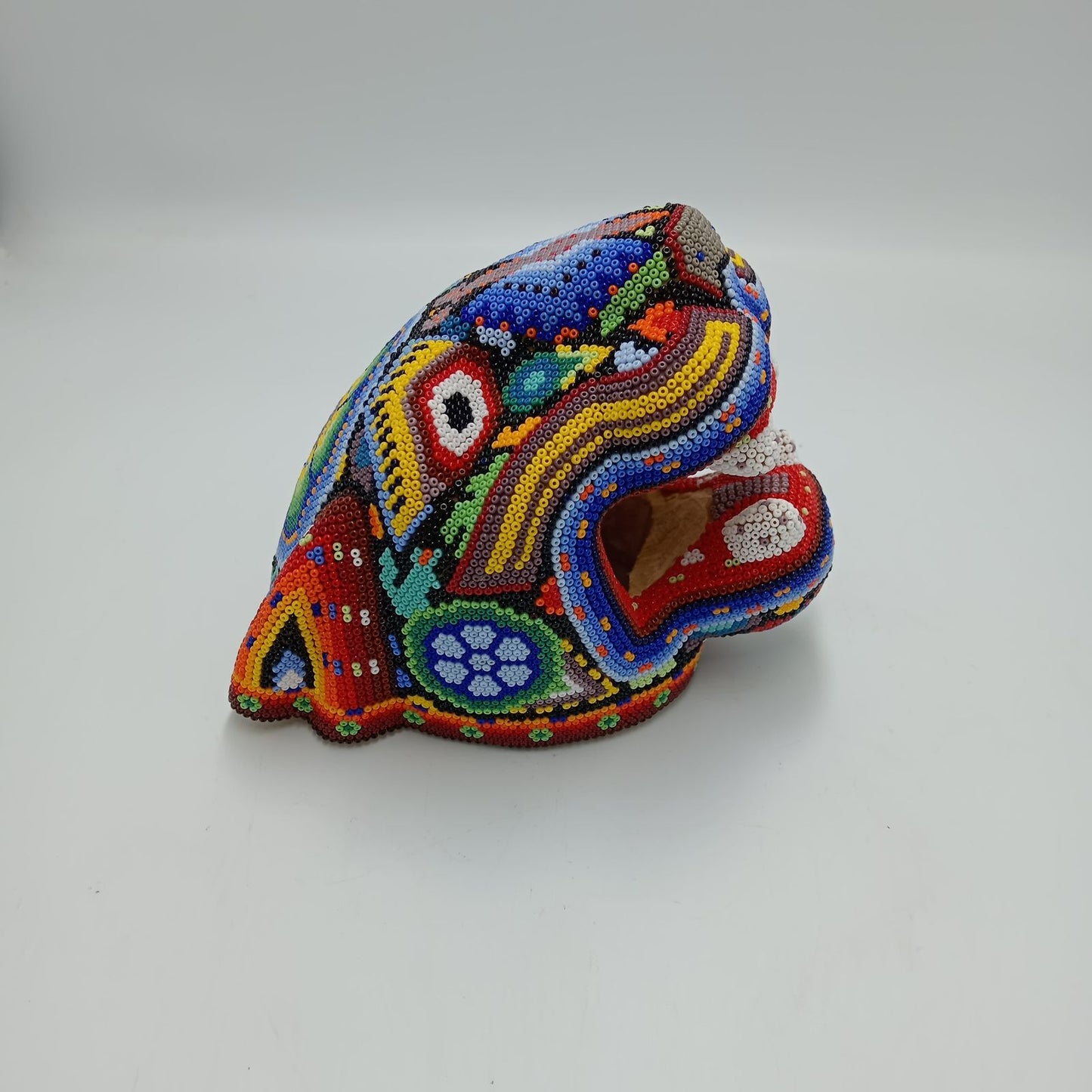 Huichol Hand Beaded Jaguar Head By Jesus Jimenez PP7523