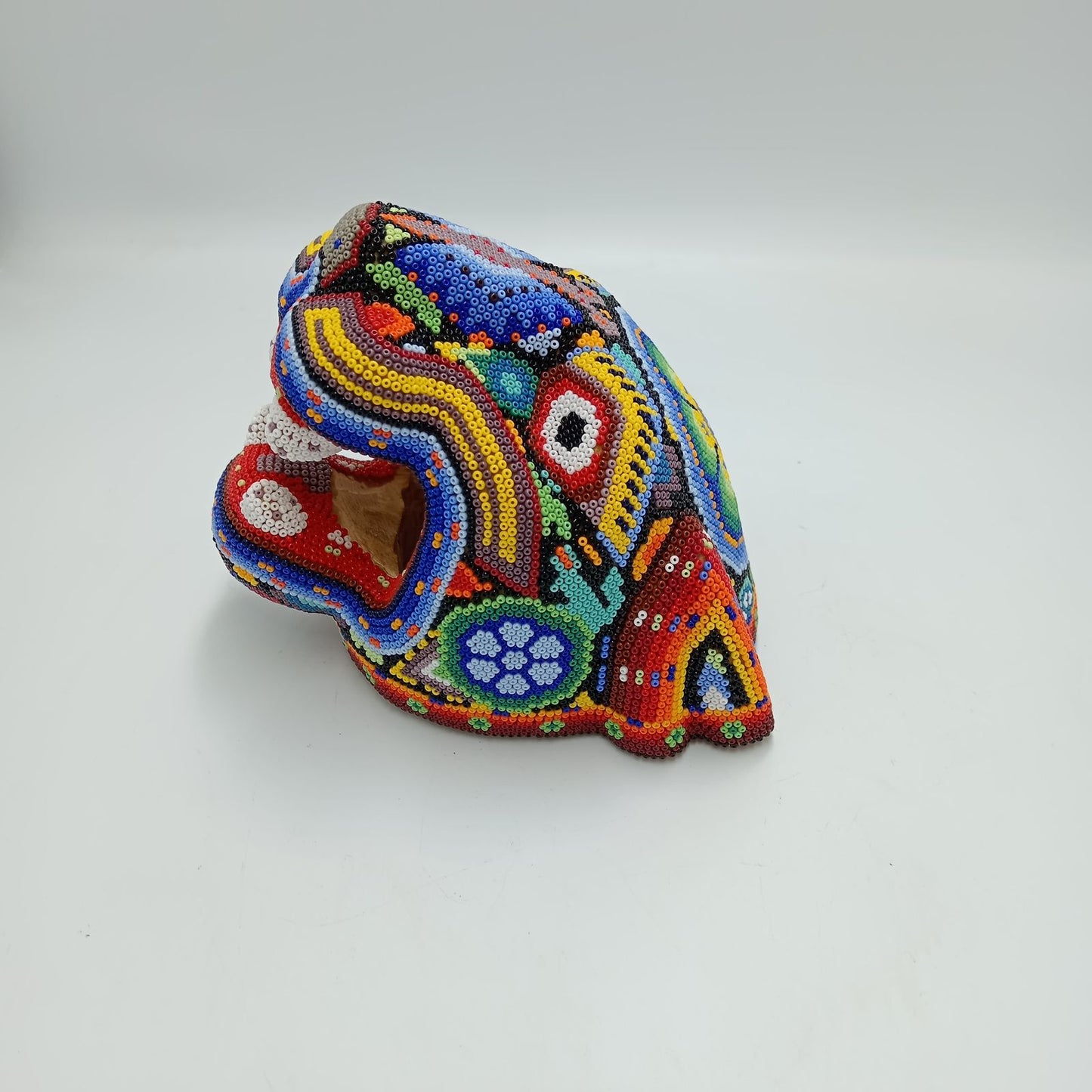 Huichol Hand Beaded Jaguar Head By Jesus Jimenez PP7523