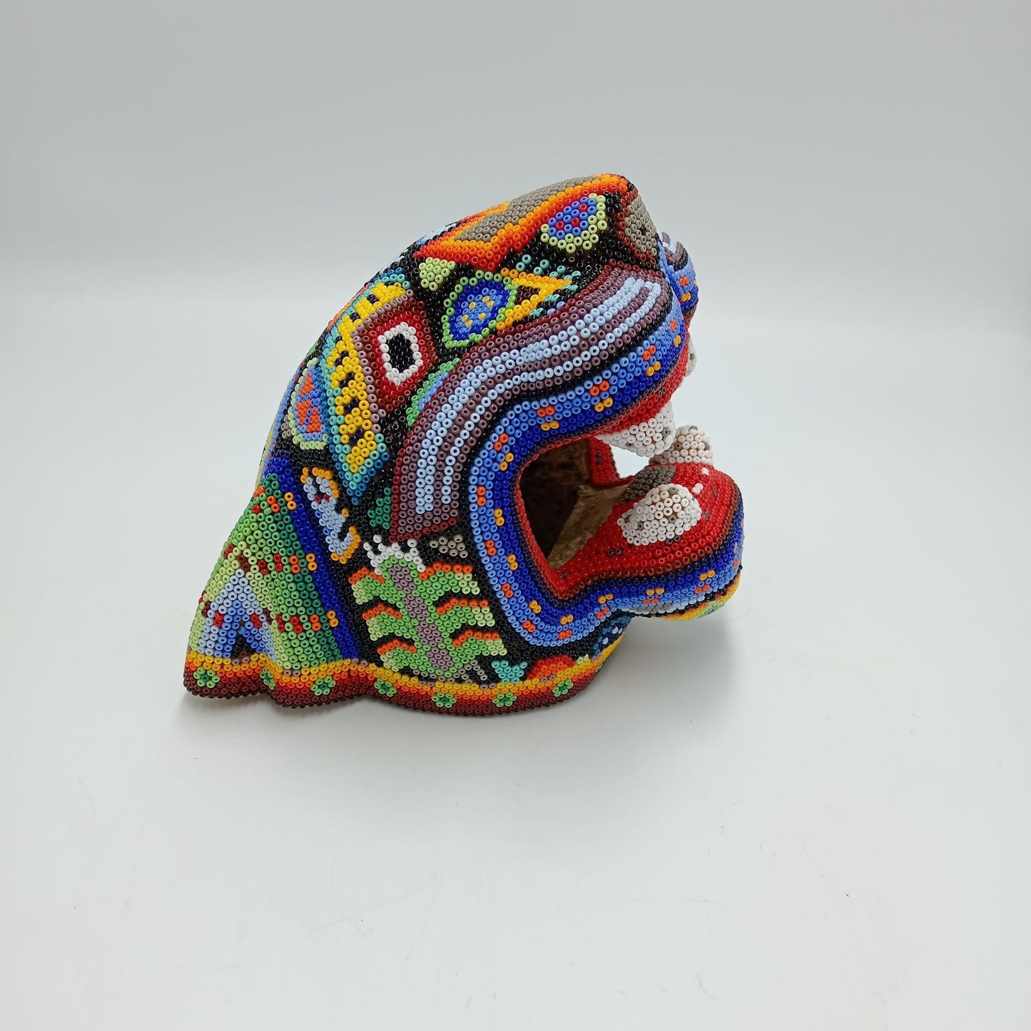 Huichol Hand Beaded Jaguar Head By Jesus Jimenez PP7525