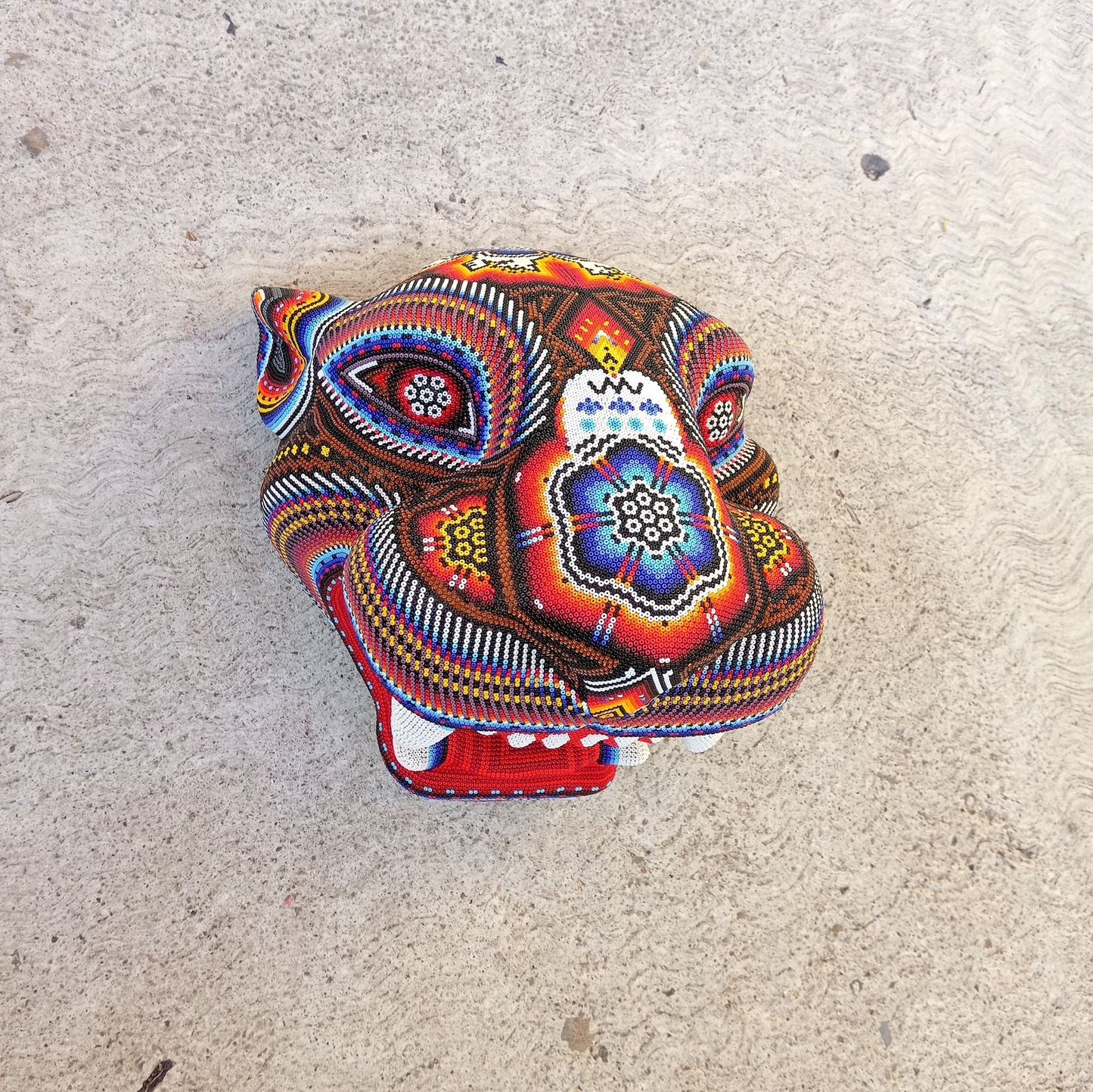 Mexican Huichol Hand Beaded Jaguar Head By Santos Bautista PP7526