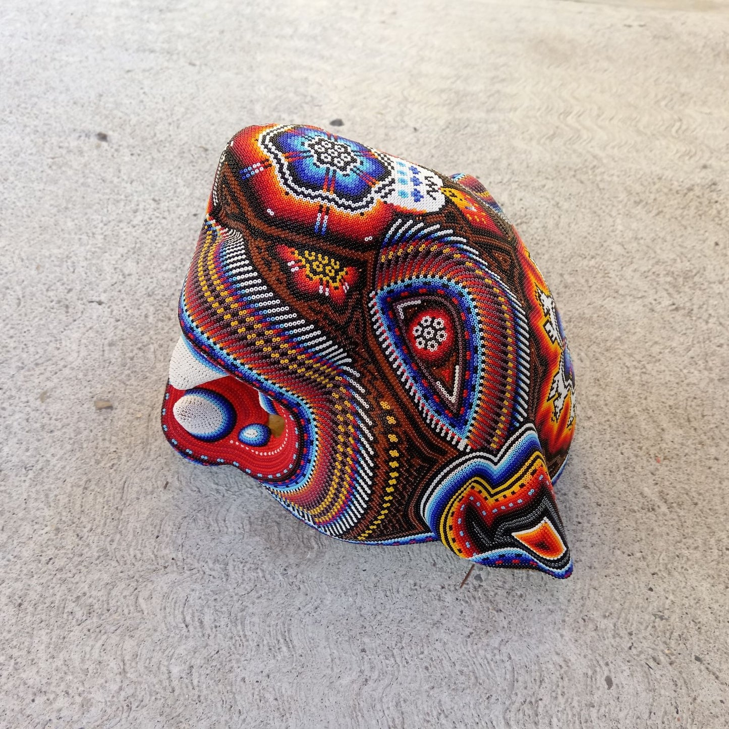 Mexican Huichol Hand Beaded Jaguar Head By Santos Bautista PP7526