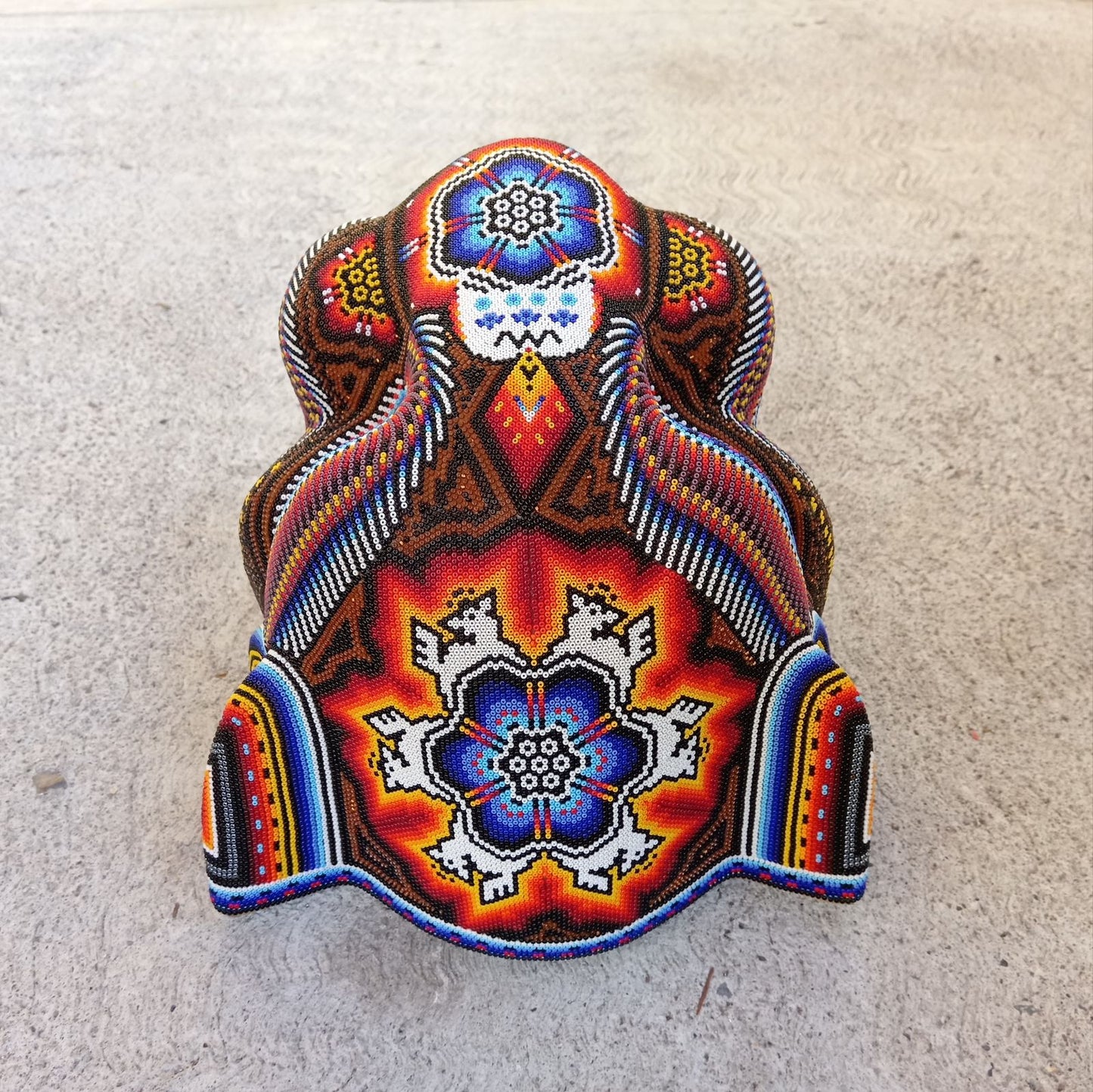 Mexican Huichol Hand Beaded Jaguar Head By Santos Bautista PP7526