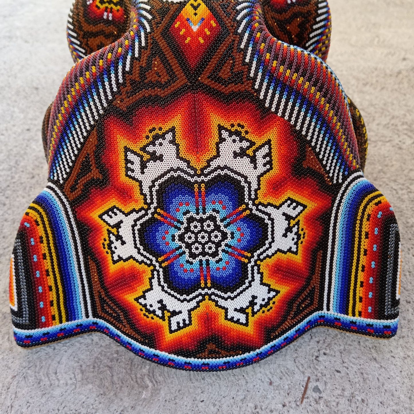 Mexican Huichol Hand Beaded Jaguar Head By Santos Bautista PP7526