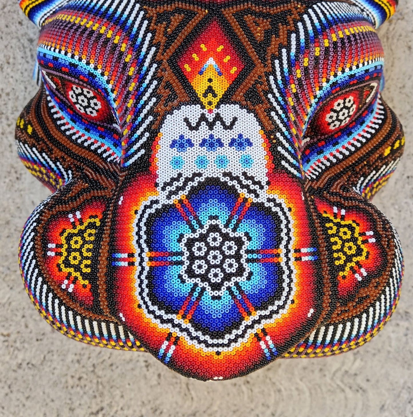 Mexican Huichol Hand Beaded Jaguar Head By Santos Bautista PP7526