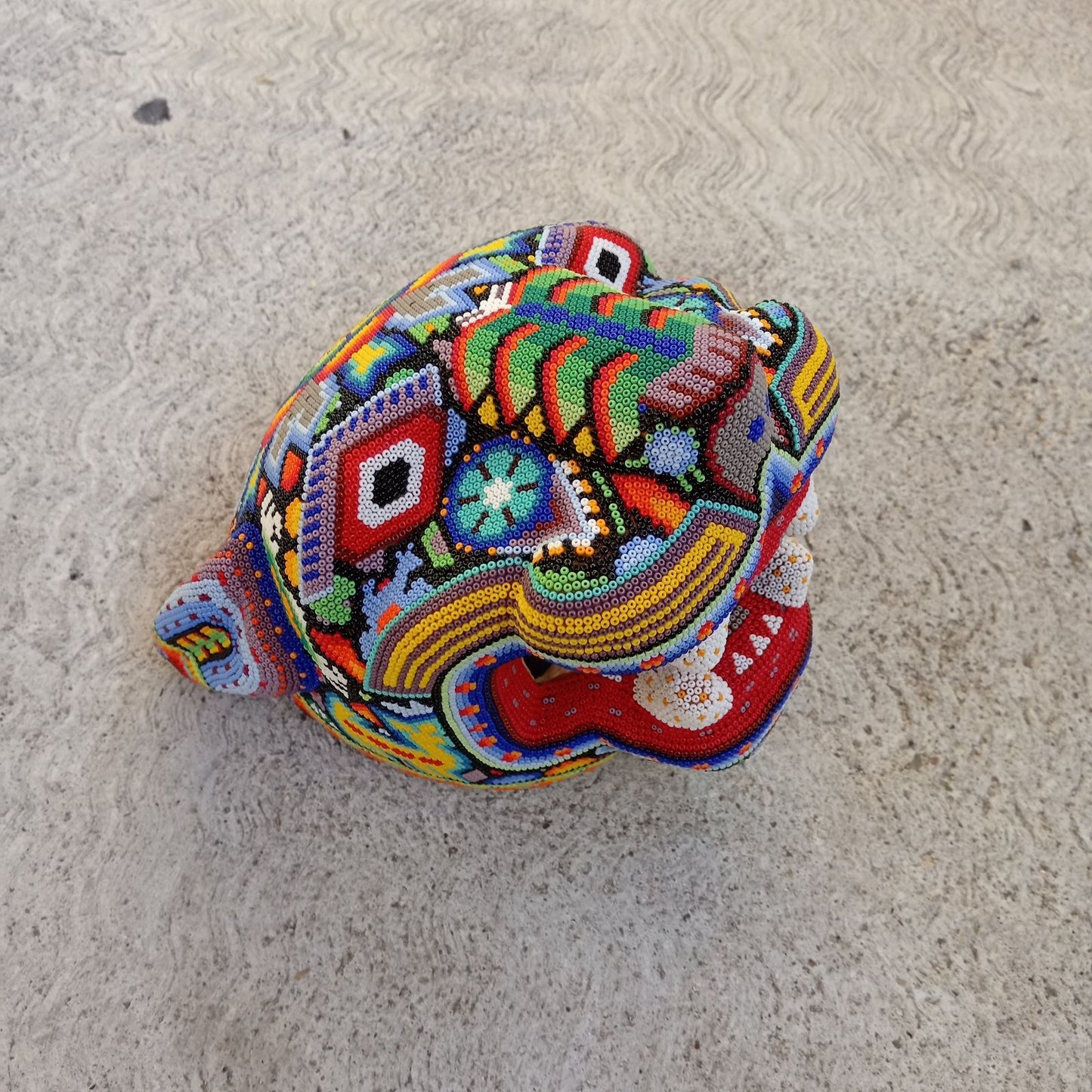 Huichol Hand Beaded Jaguar Head By Jesus Jimenez PP7527