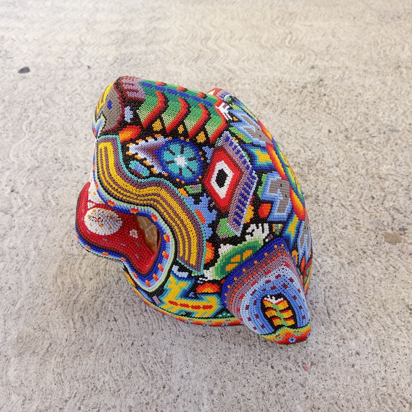 Huichol Hand Beaded Jaguar Head By Jesus Jimenez PP7527