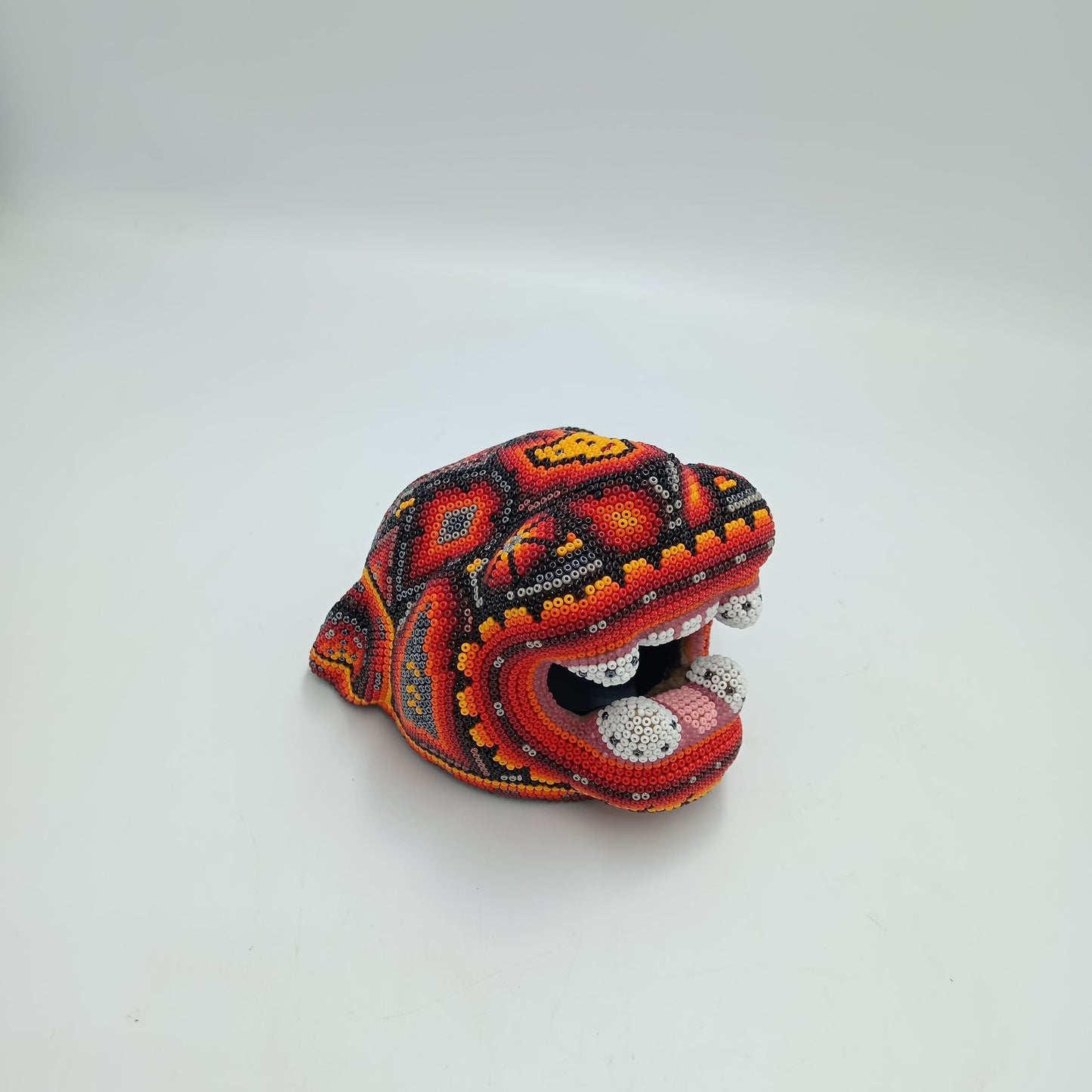 Huichol Mexican Hand Beaded Jaguar Head By Isandro Villa Lopez PP7512