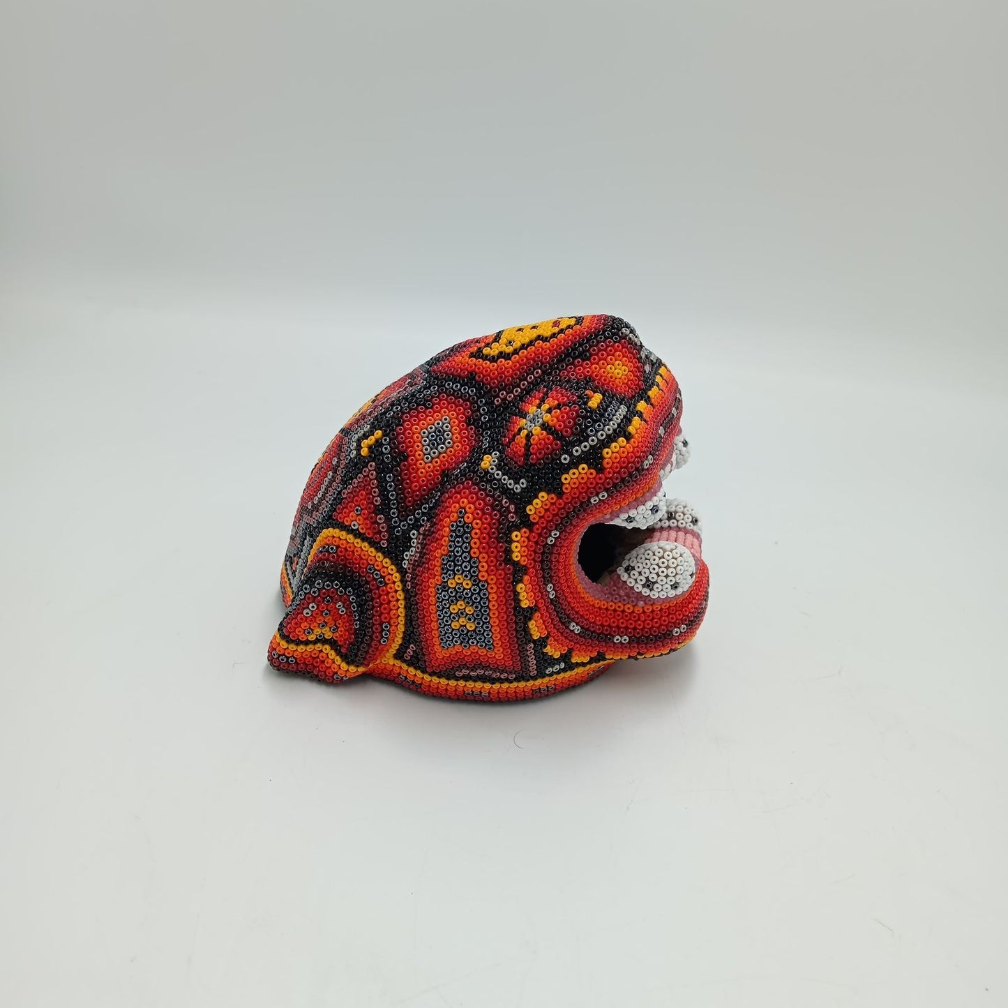 Huichol Mexican Hand Beaded Jaguar Head By Isandro Villa Lopez PP7512