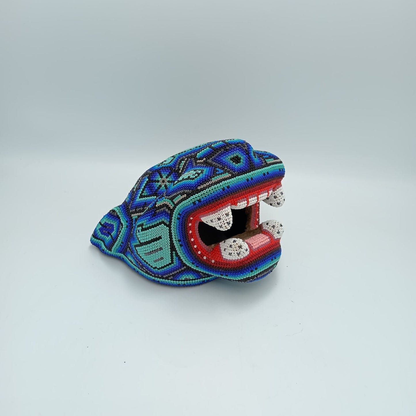 Huichol Mexican Hand Beaded Jaguar Head By Isandro Villa Lopez PP7518