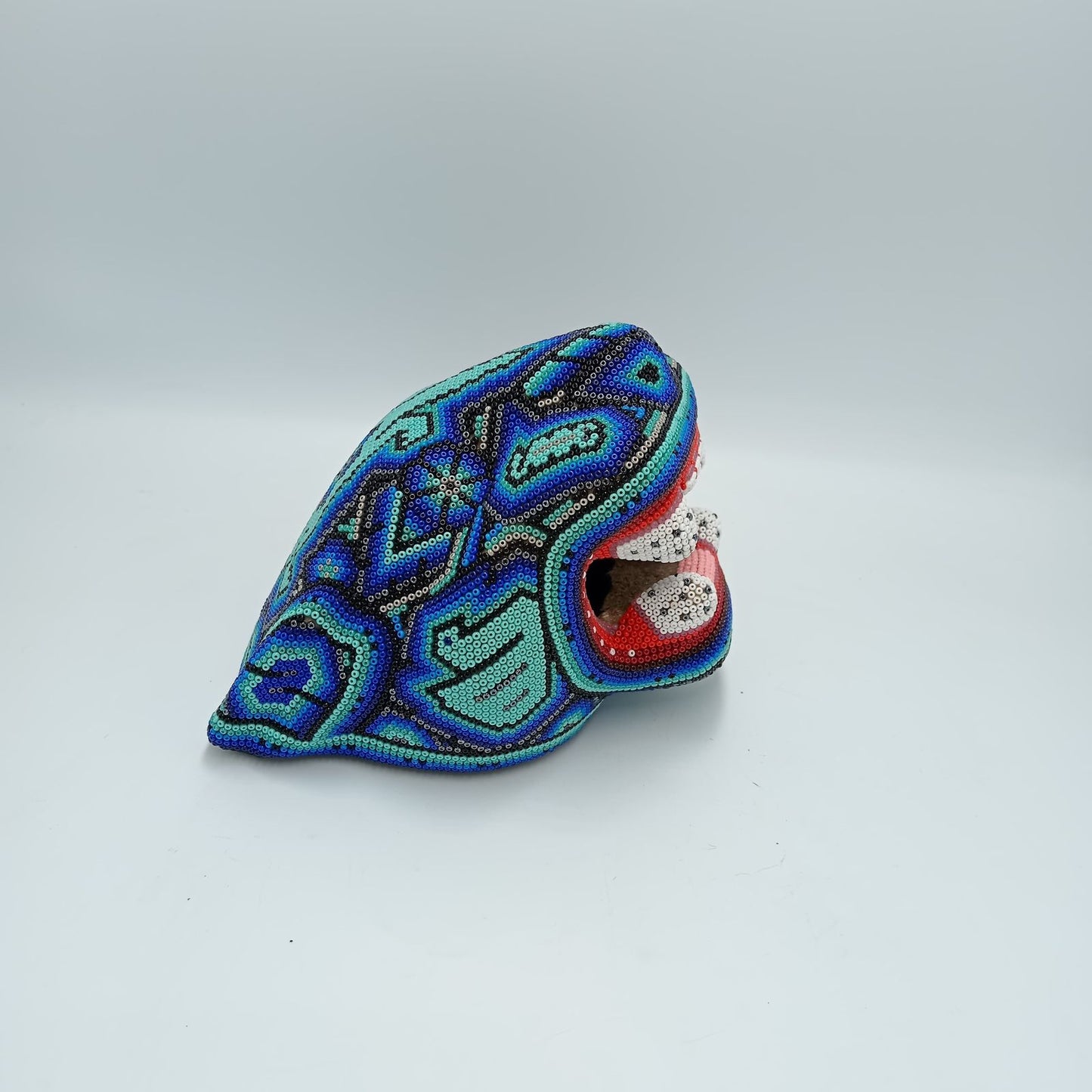 Huichol Mexican Hand Beaded Jaguar Head By Isandro Villa Lopez PP7518