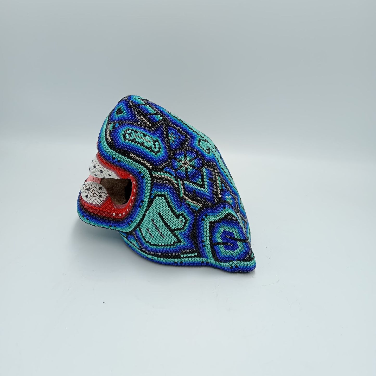 Huichol Mexican Hand Beaded Jaguar Head By Isandro Villa Lopez PP7518