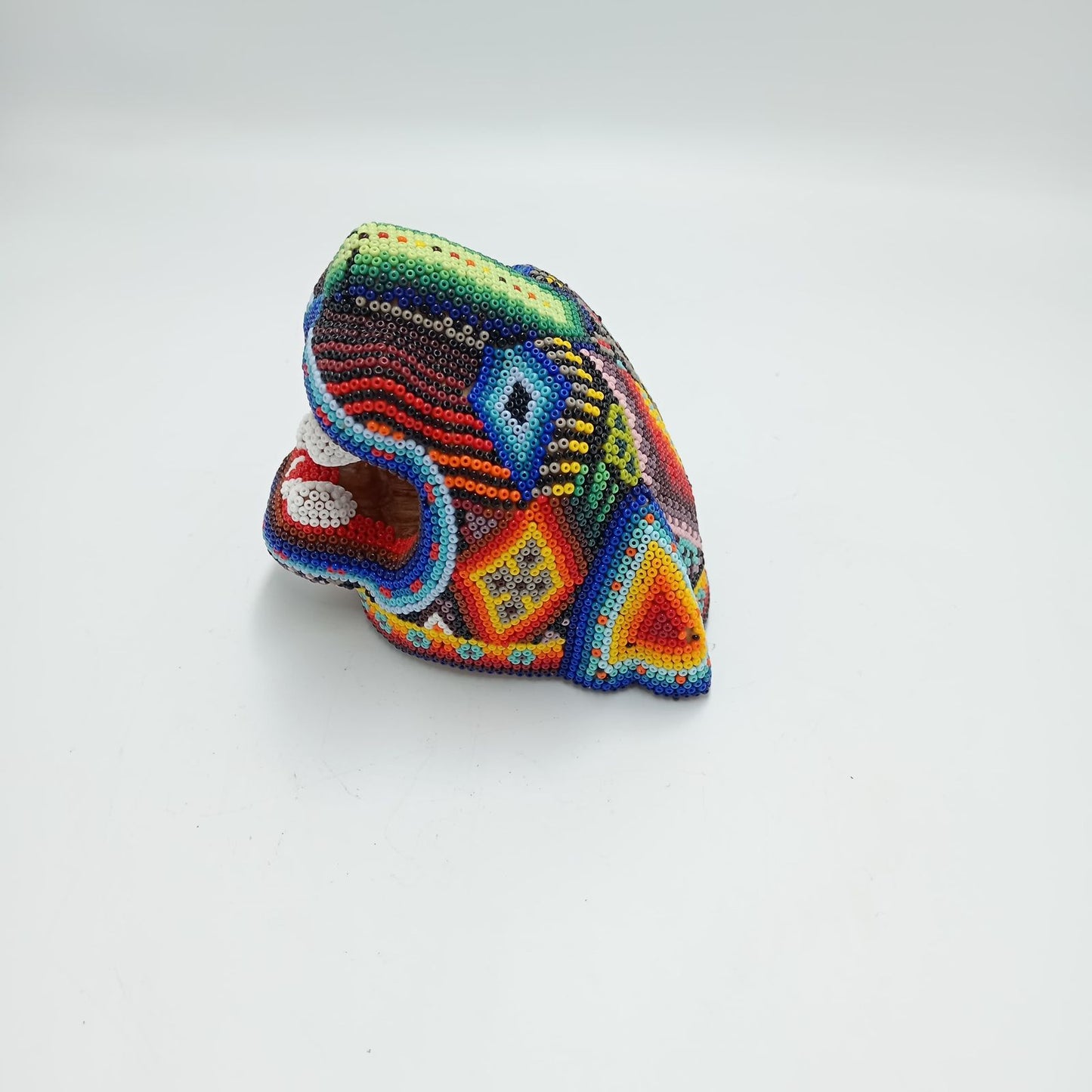 Huichol Hand Beaded Jaguar Head By Jesus Jimenez PP7519