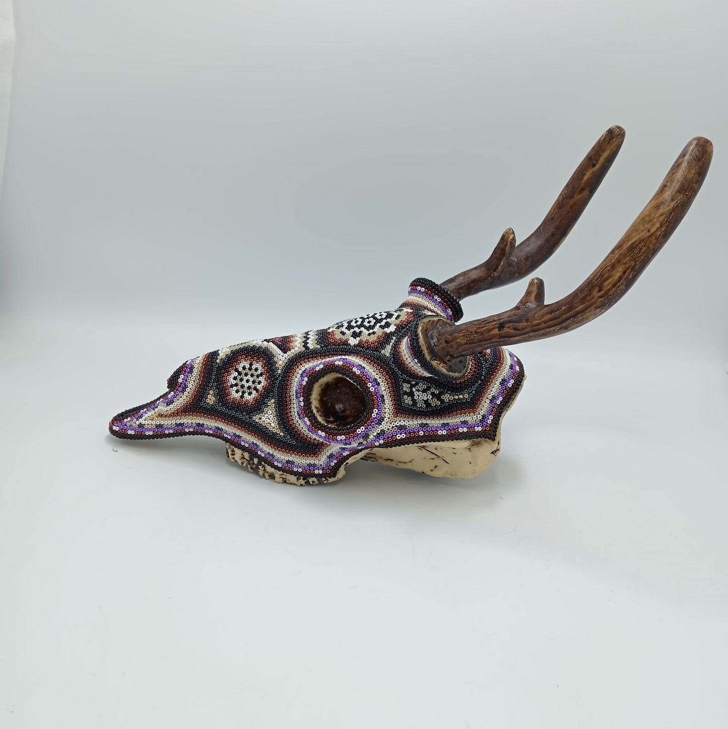 Huichol Indian Hand Beaded Cast Resin Deer Skull  By Santos Bautista PP7530