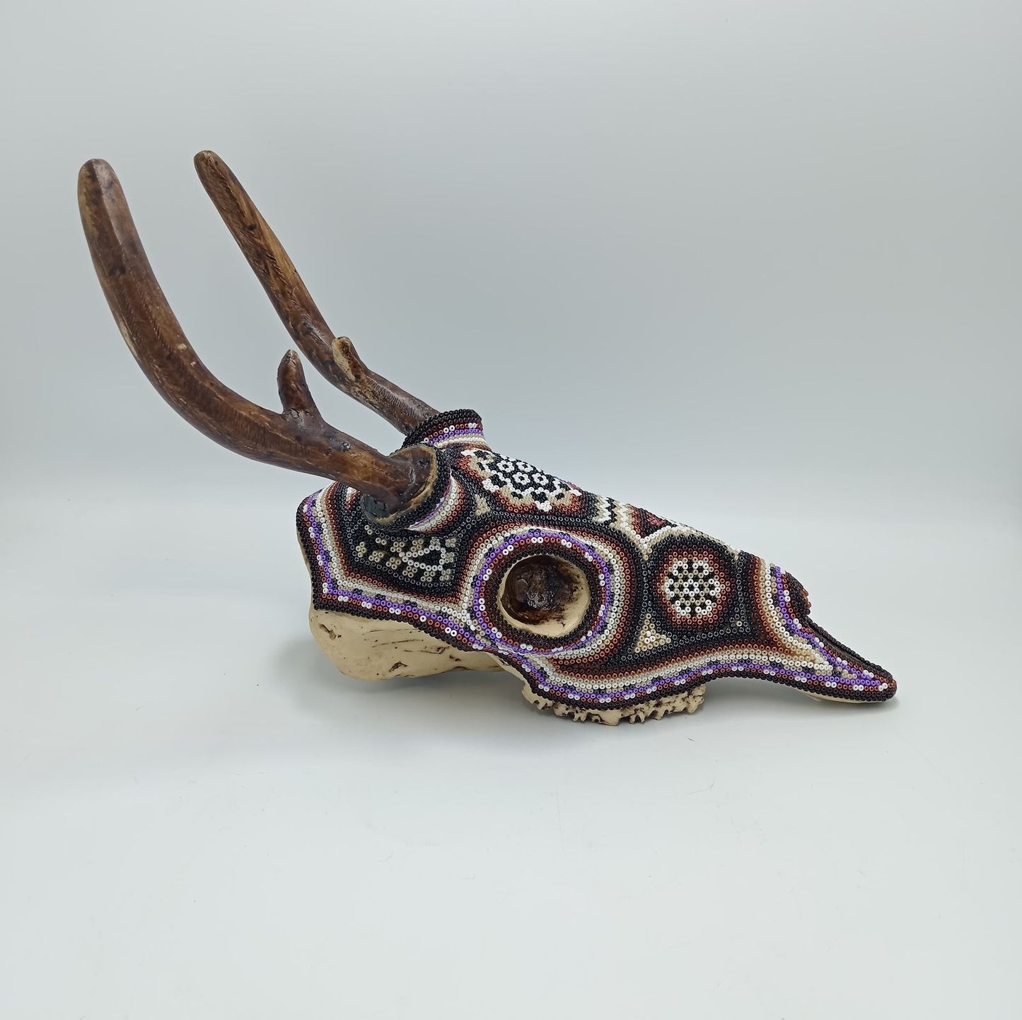 Huichol Indian Hand Beaded Cast Resin Deer Skull  By Santos Bautista PP7530