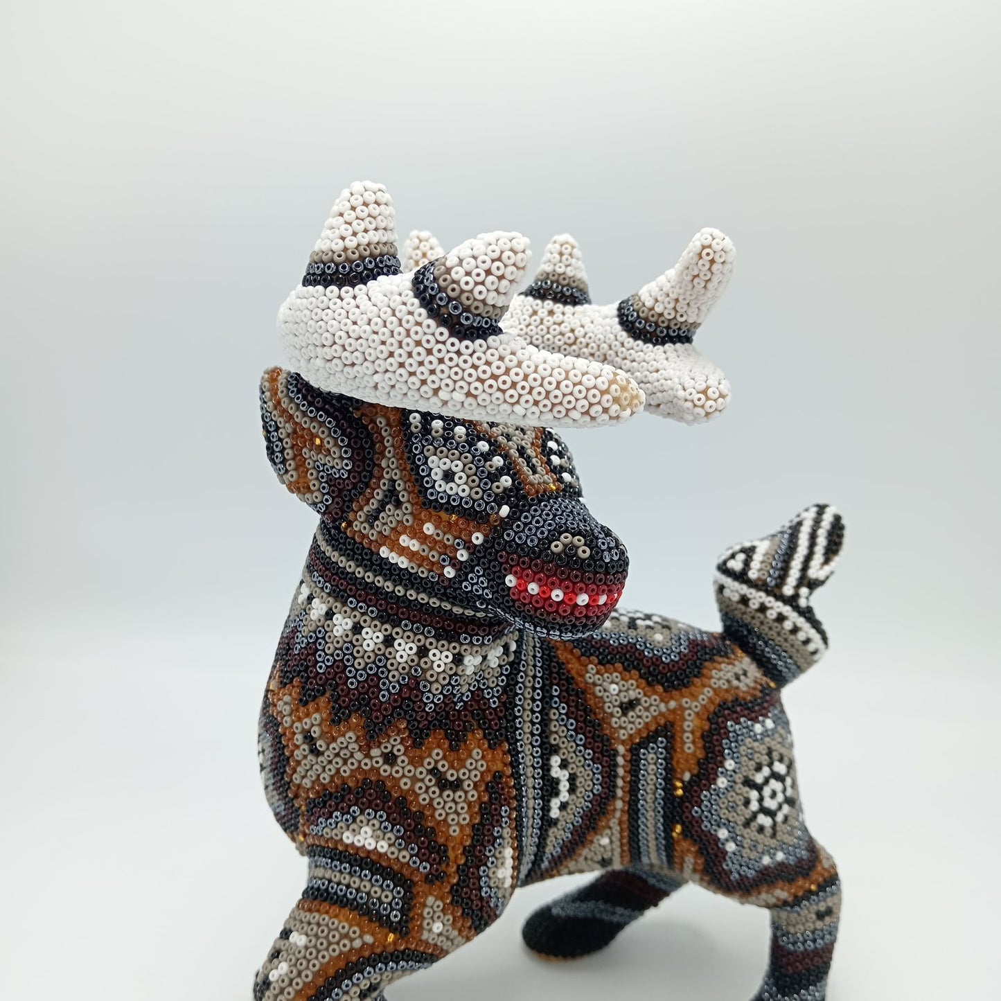 Mexican Folk Art Huichol Hand Beaded Deer By Santos Bautista PP7540