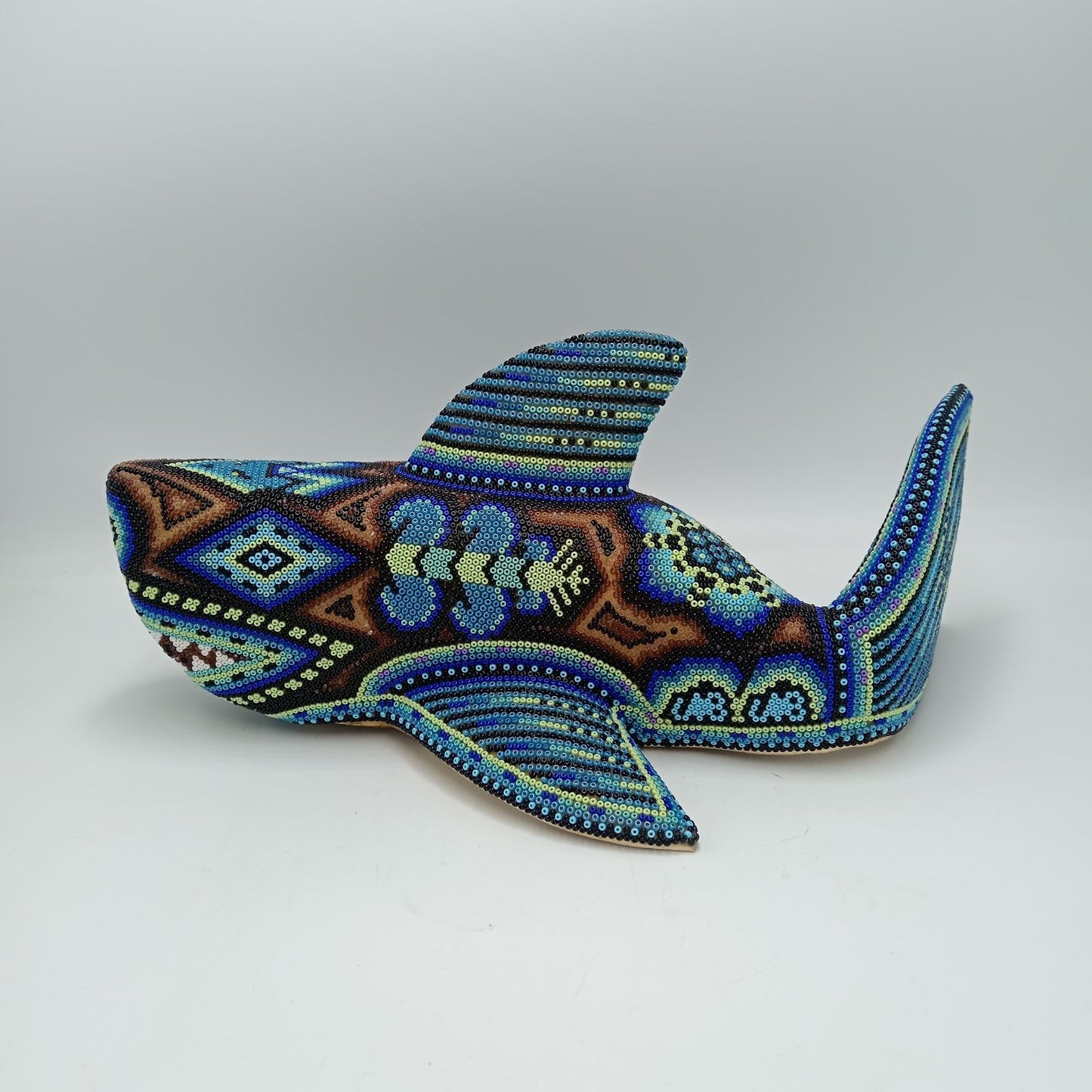 Mexican Folk Art Huichol Hand Beaded Shark By Santos Bautista PP7541