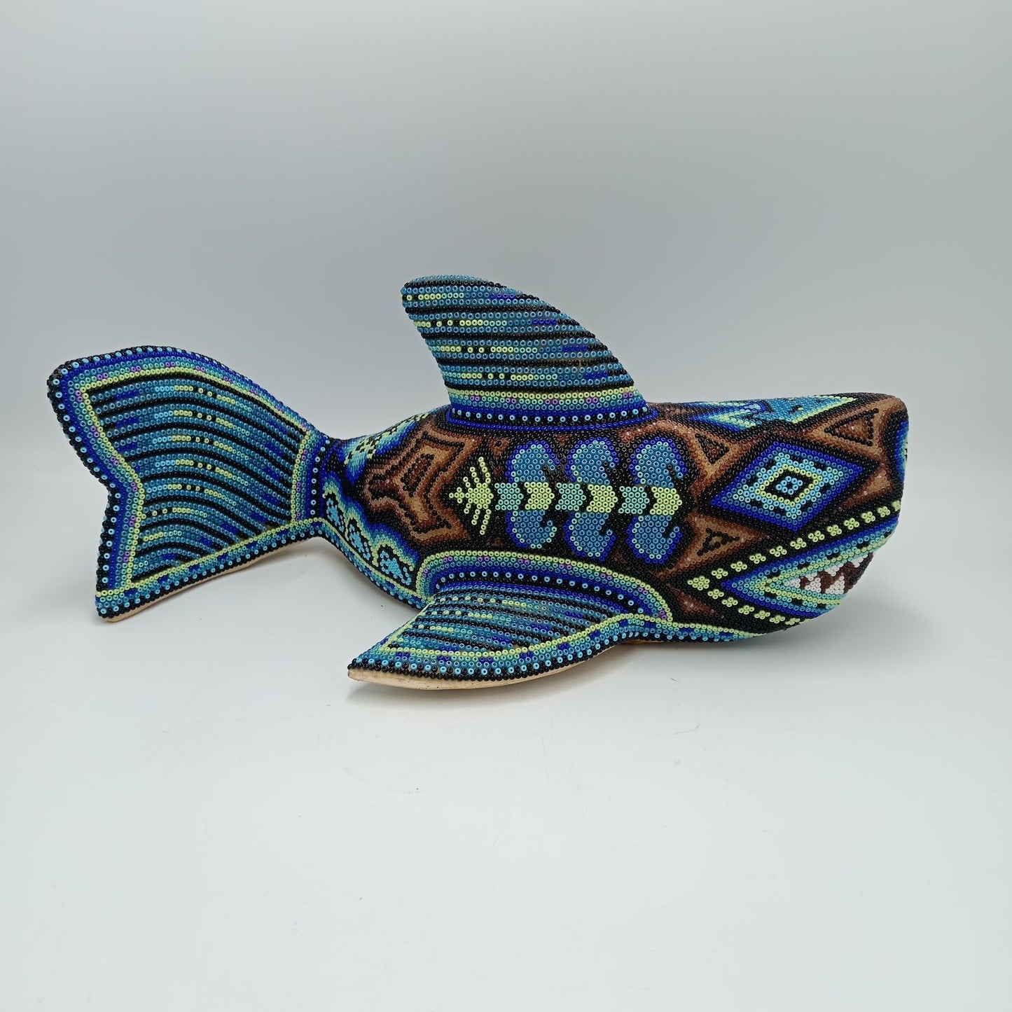 Mexican Folk Art Huichol Hand Beaded Shark By Santos Bautista PP7541