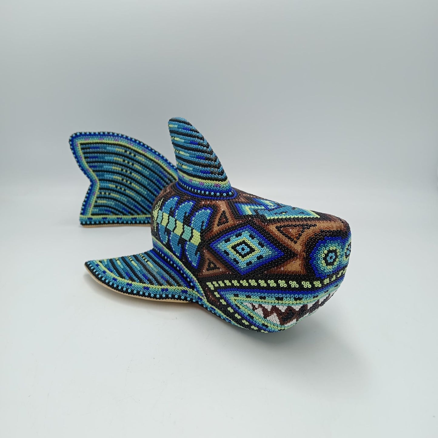 Mexican Folk Art Huichol Hand Beaded Shark By Santos Bautista PP7541