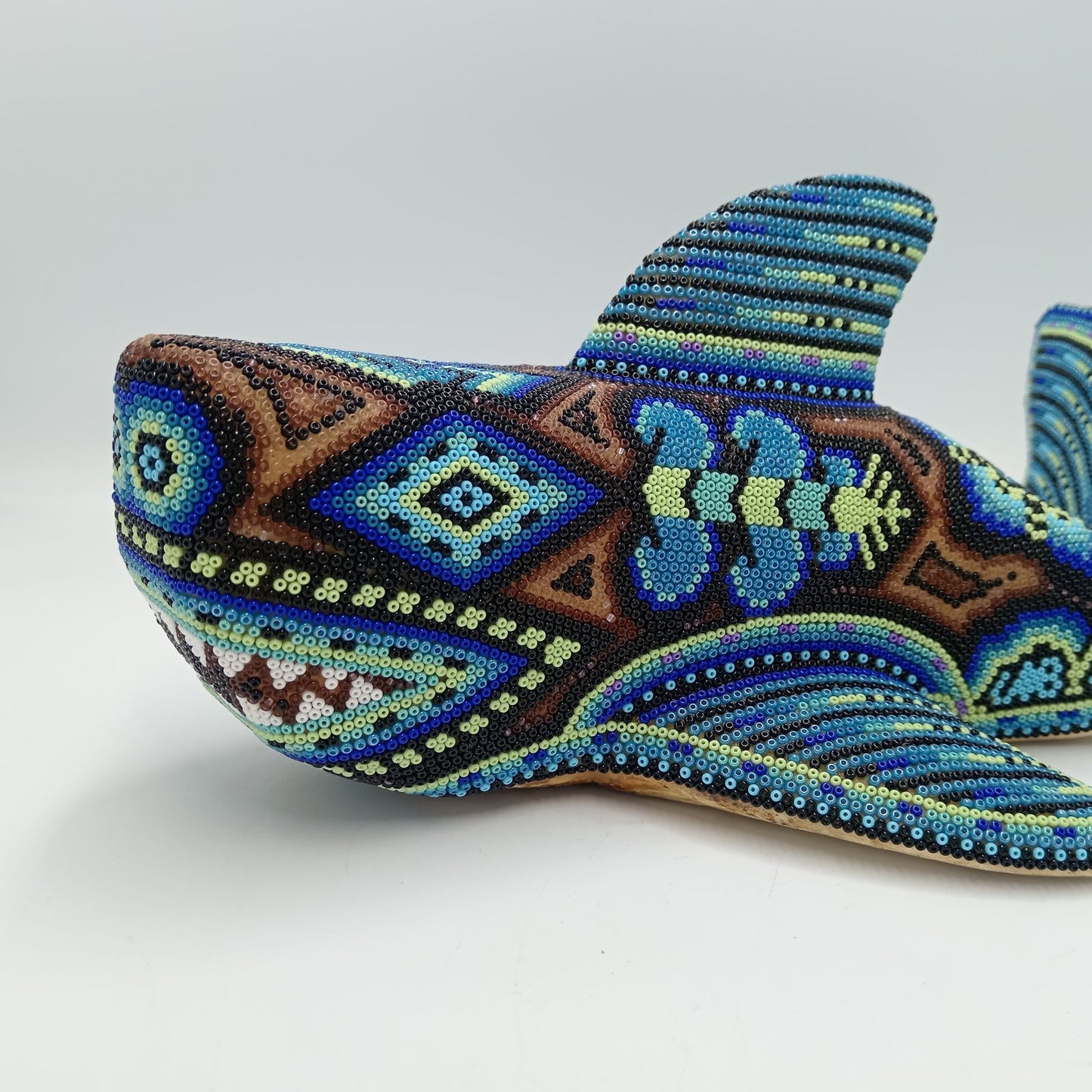 Mexican Folk Art Huichol Hand Beaded Shark By Santos Bautista PP7541