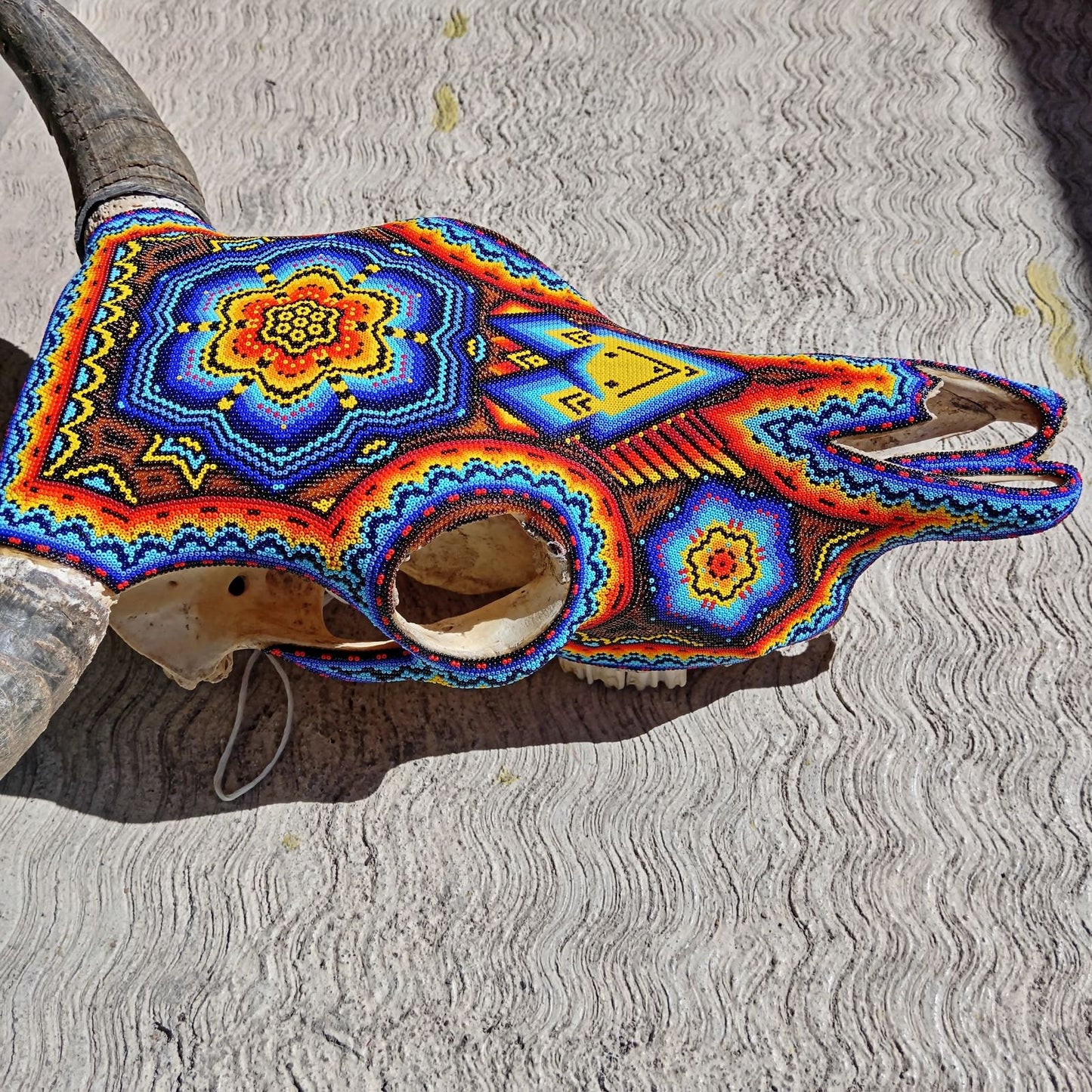 Huichol Indian Hand Beaded Bull Skull By Santos Bautista PP7542