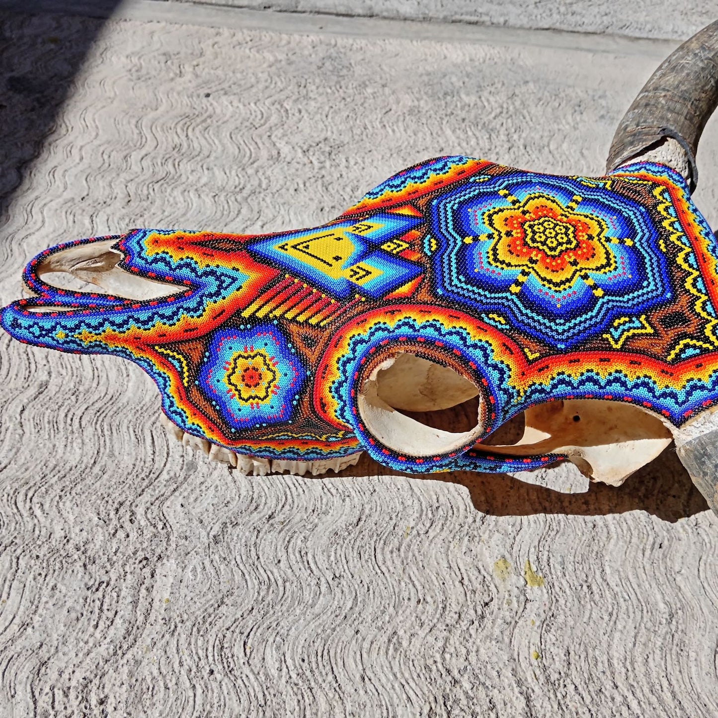 Huichol Indian Hand Beaded Bull Skull By Santos Bautista PP7542