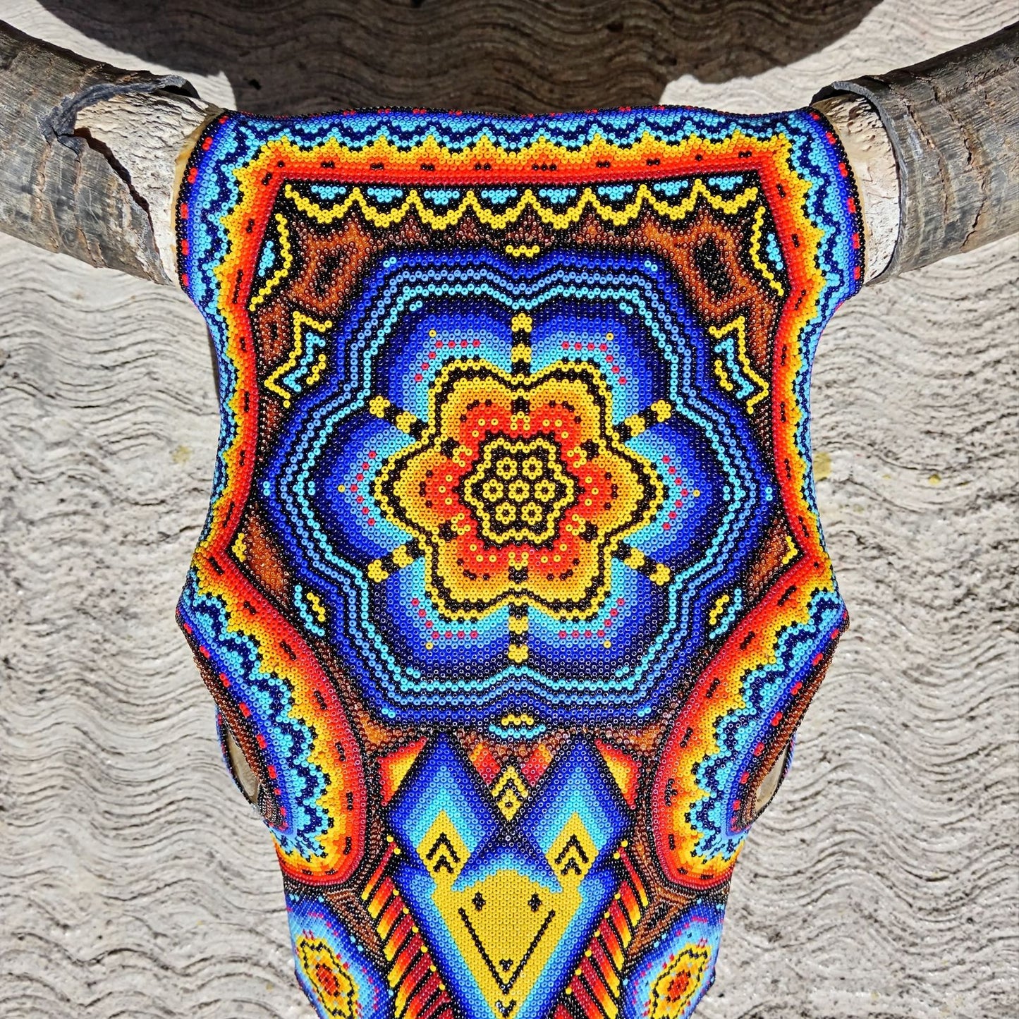 Huichol Indian Hand Beaded Bull Skull By Santos Bautista PP7542