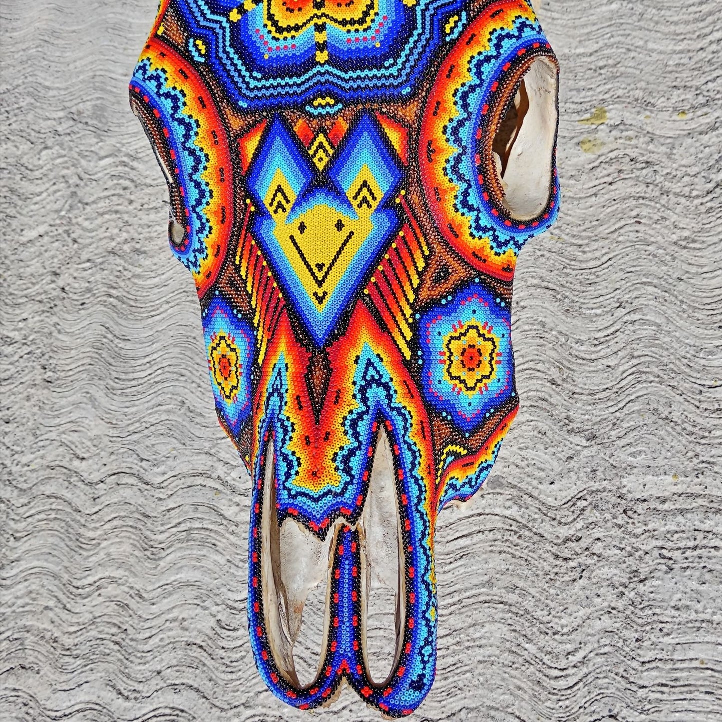 Huichol Indian Hand Beaded Bull Skull By Santos Bautista PP7542