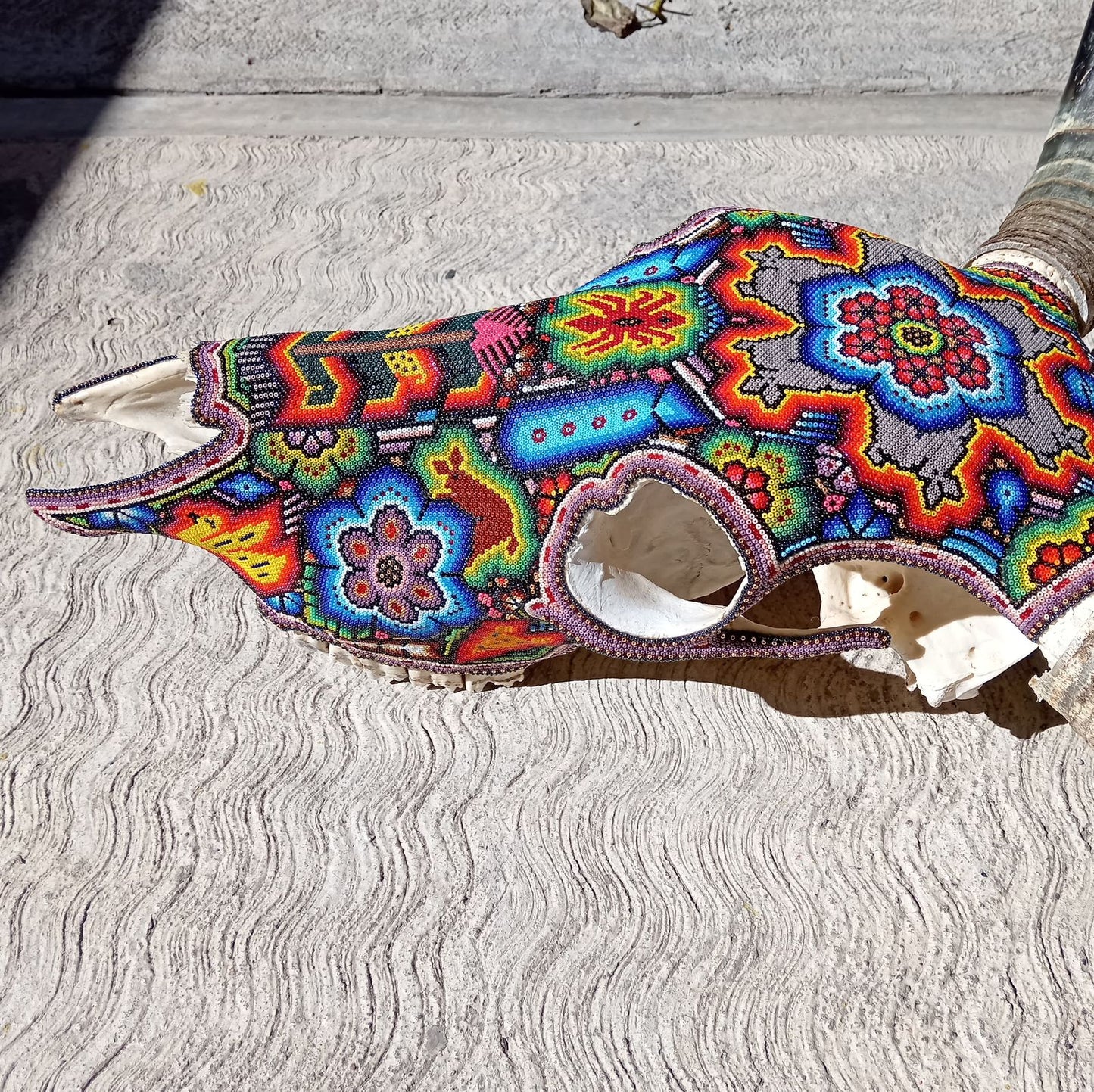 Mexican Folk Art Huichol Hand Beaded Bull Skull By Isandro Villa Lopez PP7546