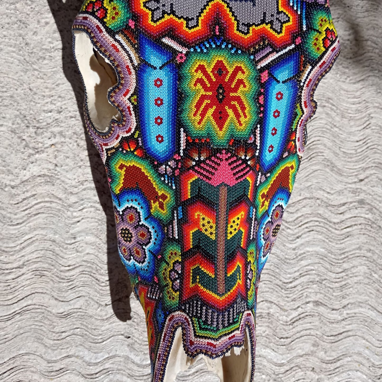 Mexican Folk Art Huichol Hand Beaded Bull Skull By Isandro Villa Lopez PP7546