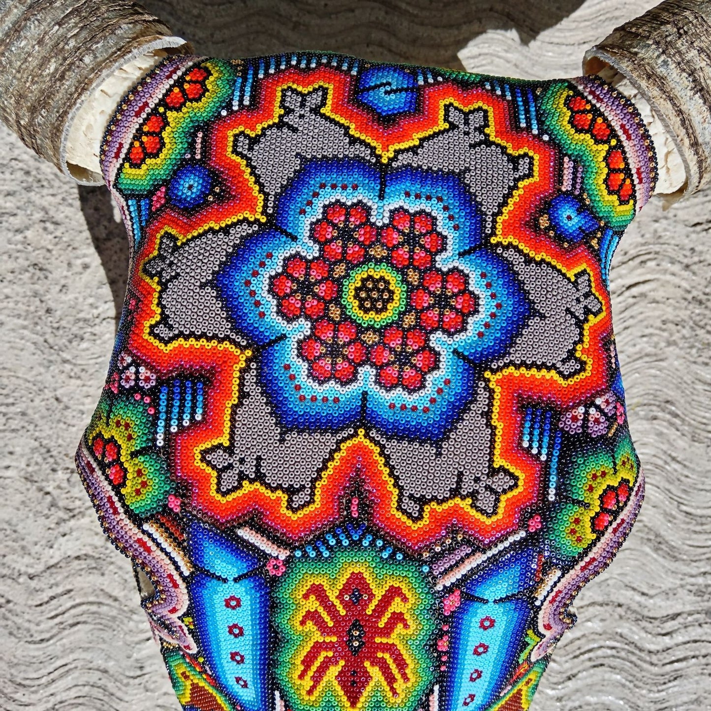 Mexican Folk Art Huichol Hand Beaded Bull Skull By Isandro Villa Lopez PP7546