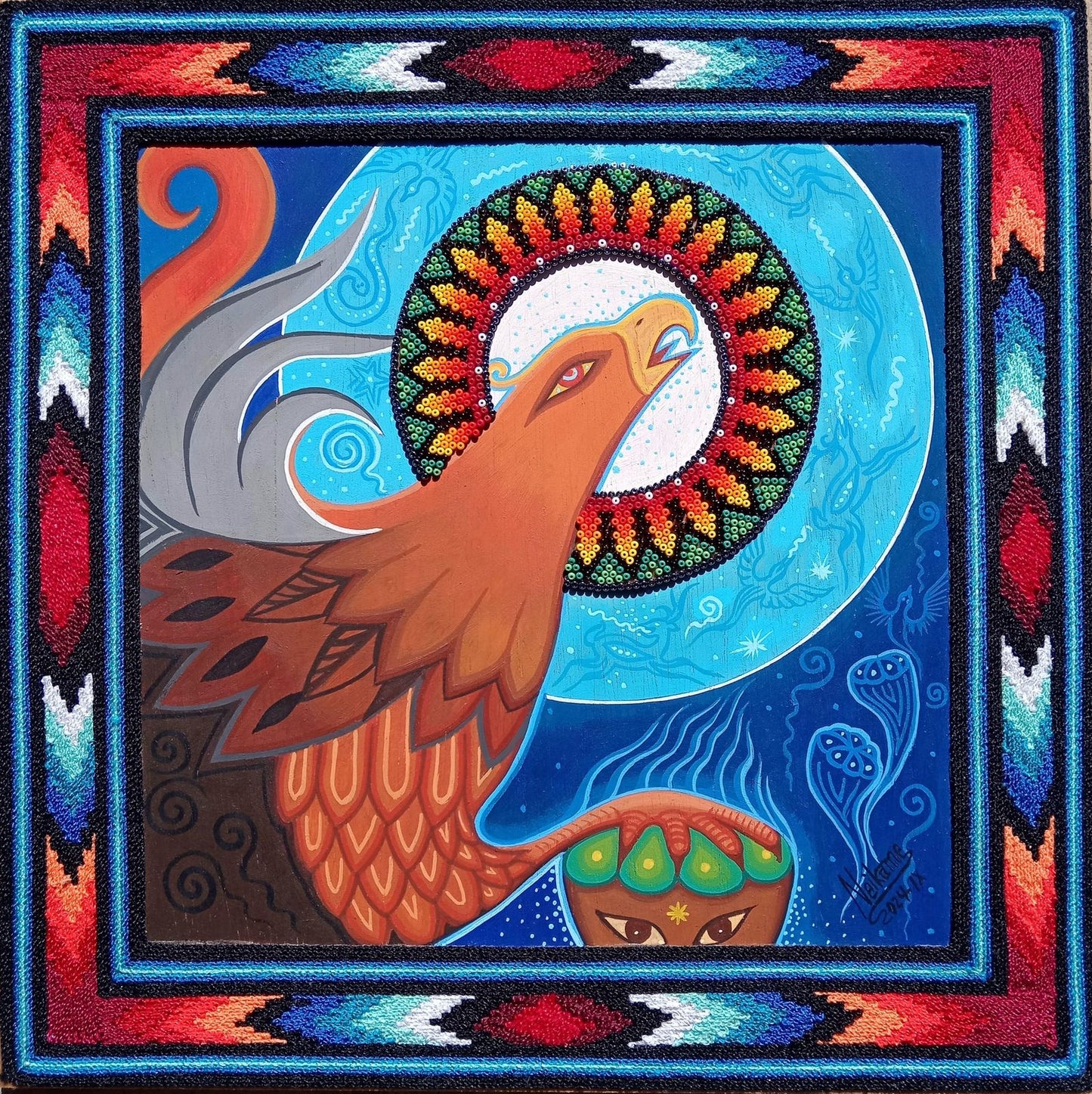 Huichol Mexican Folk Art Yarn Painting by Neikame PP7548