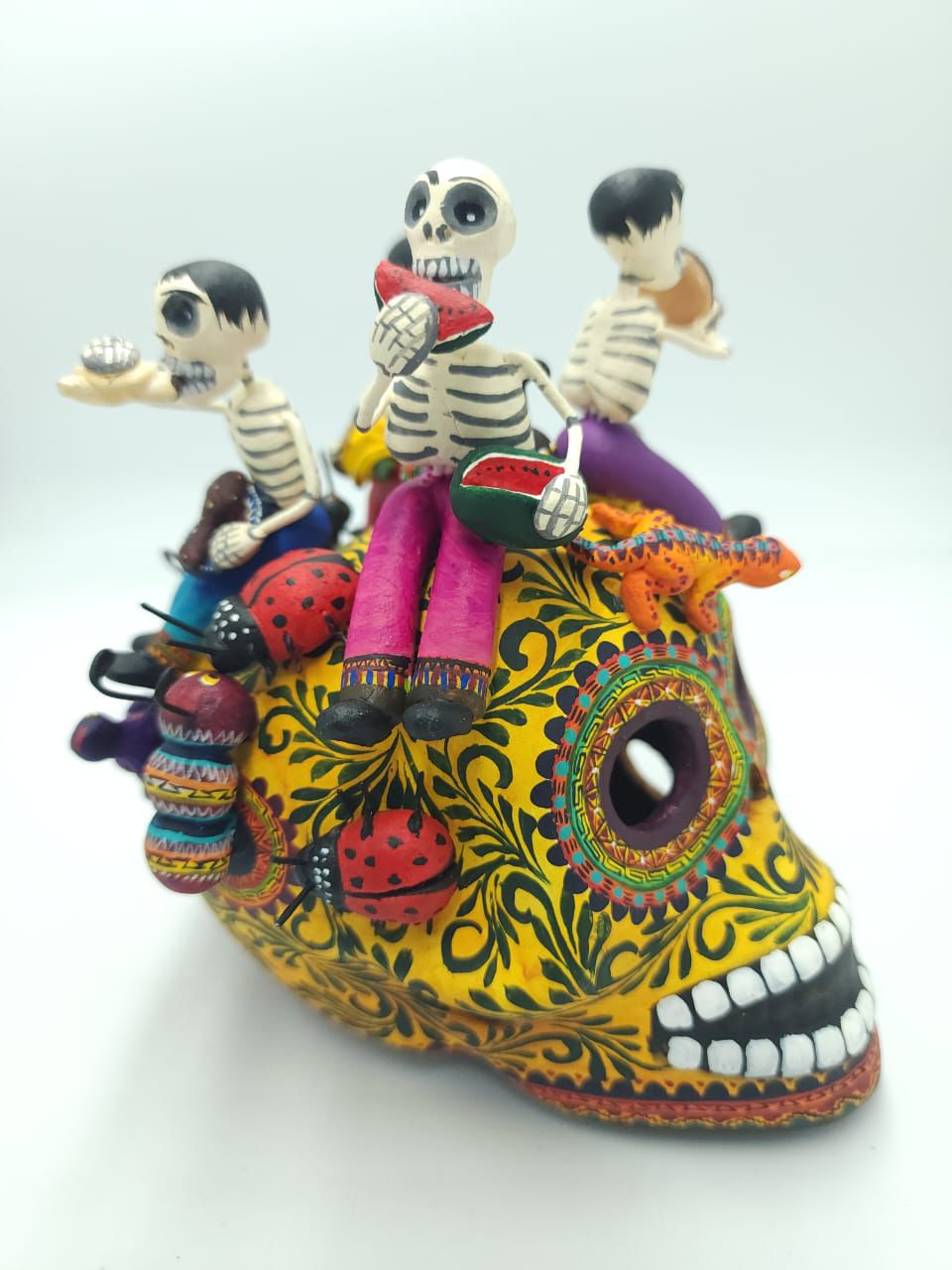 Extraordinary  Day Of the Dead Skeleton Human Lunch Time Ceramics Skull By Castillo PP7569