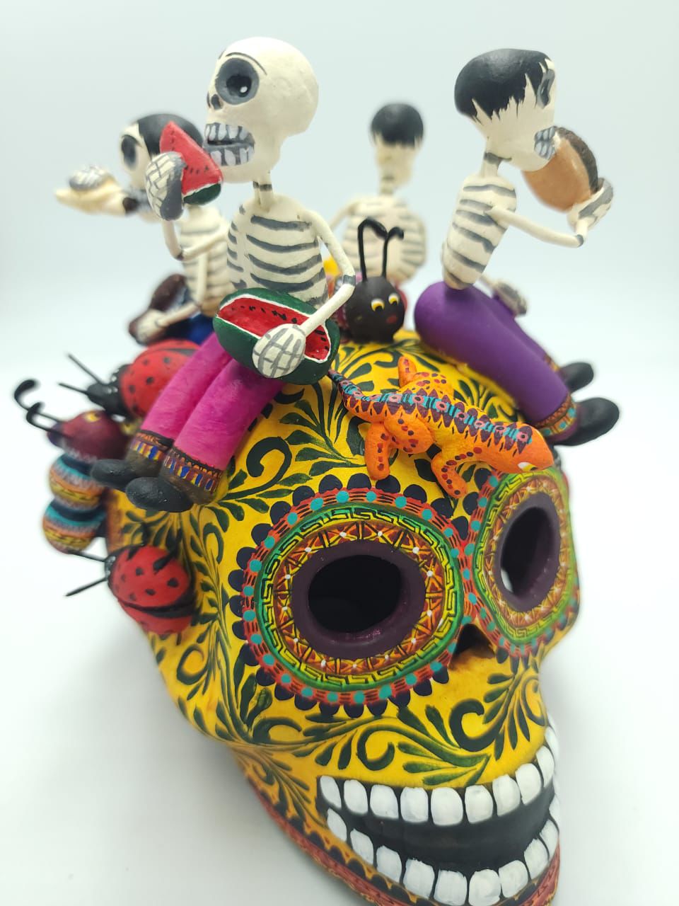 Extraordinary  Day Of the Dead Skeleton Human Lunch Time Ceramics Skull By Castillo PP7569