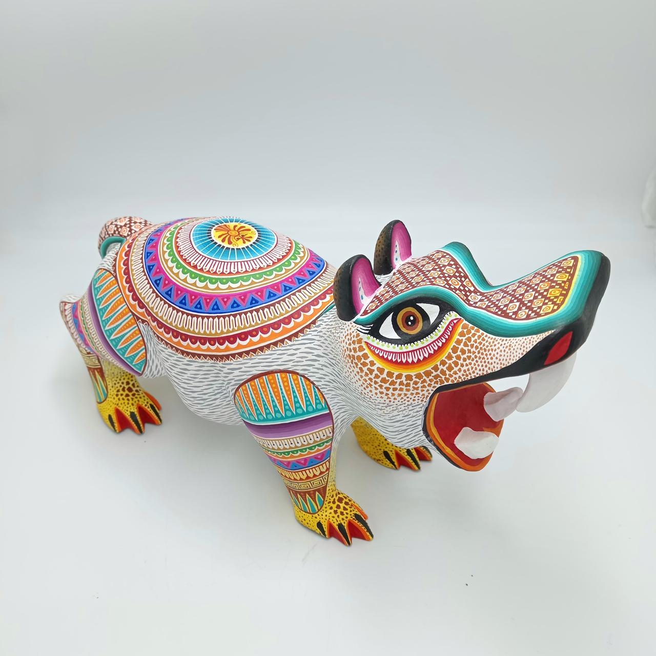 Mexican Oaxacan Wood Carving Hippopotamus By Julia Fuentes PP7622