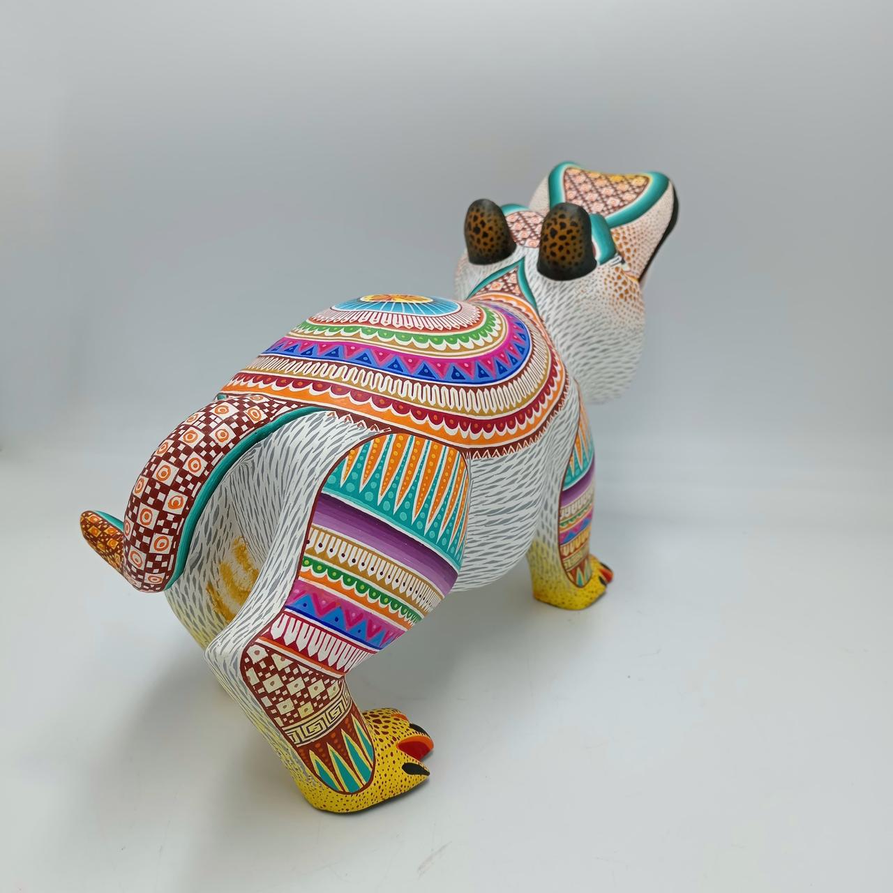 Mexican Oaxacan Wood Carving Hippopotamus By Julia Fuentes PP7622