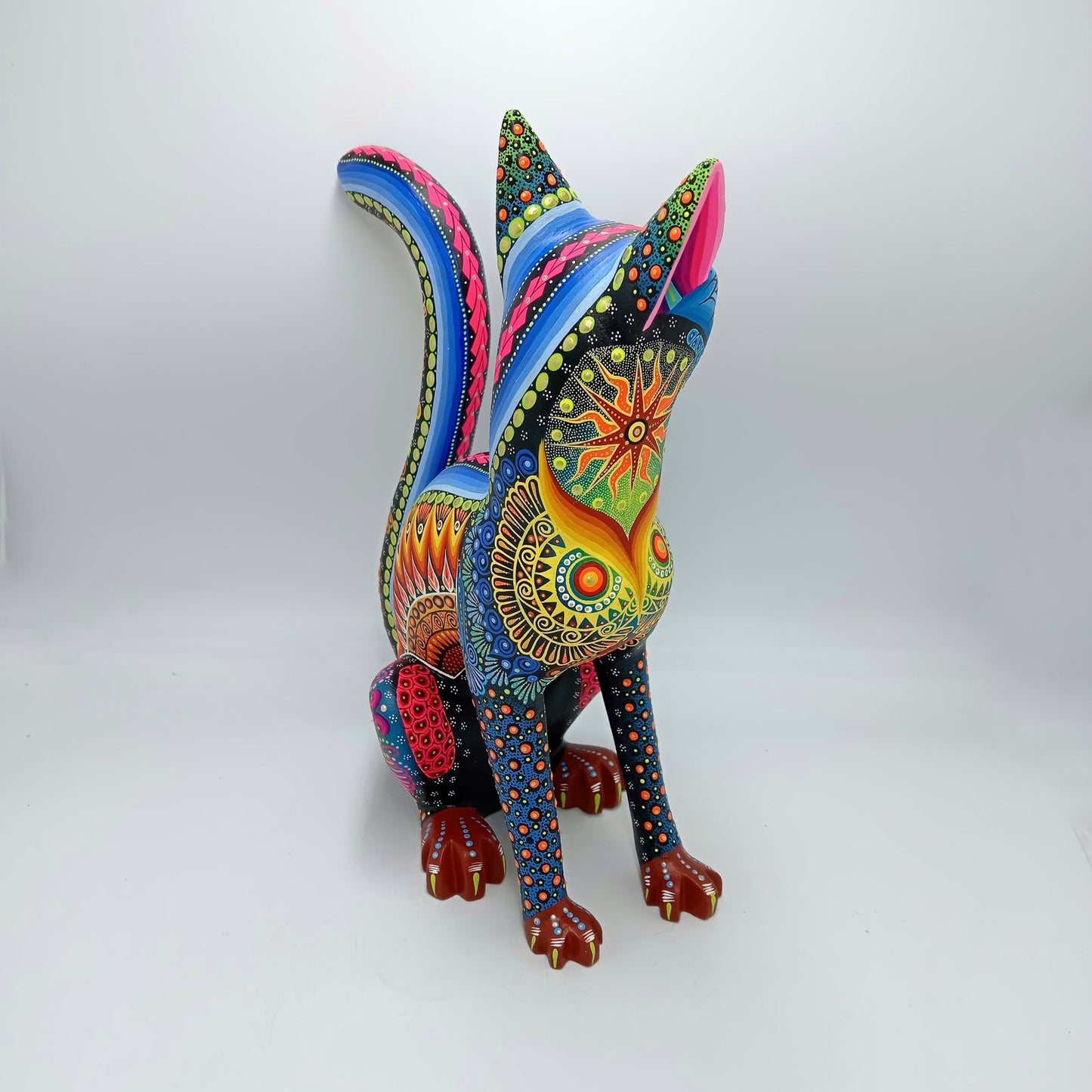 Mexican Folk Art Oaxacan Wood Carving Alebrije Hand Made, Cat By Luis Sosa PP7610